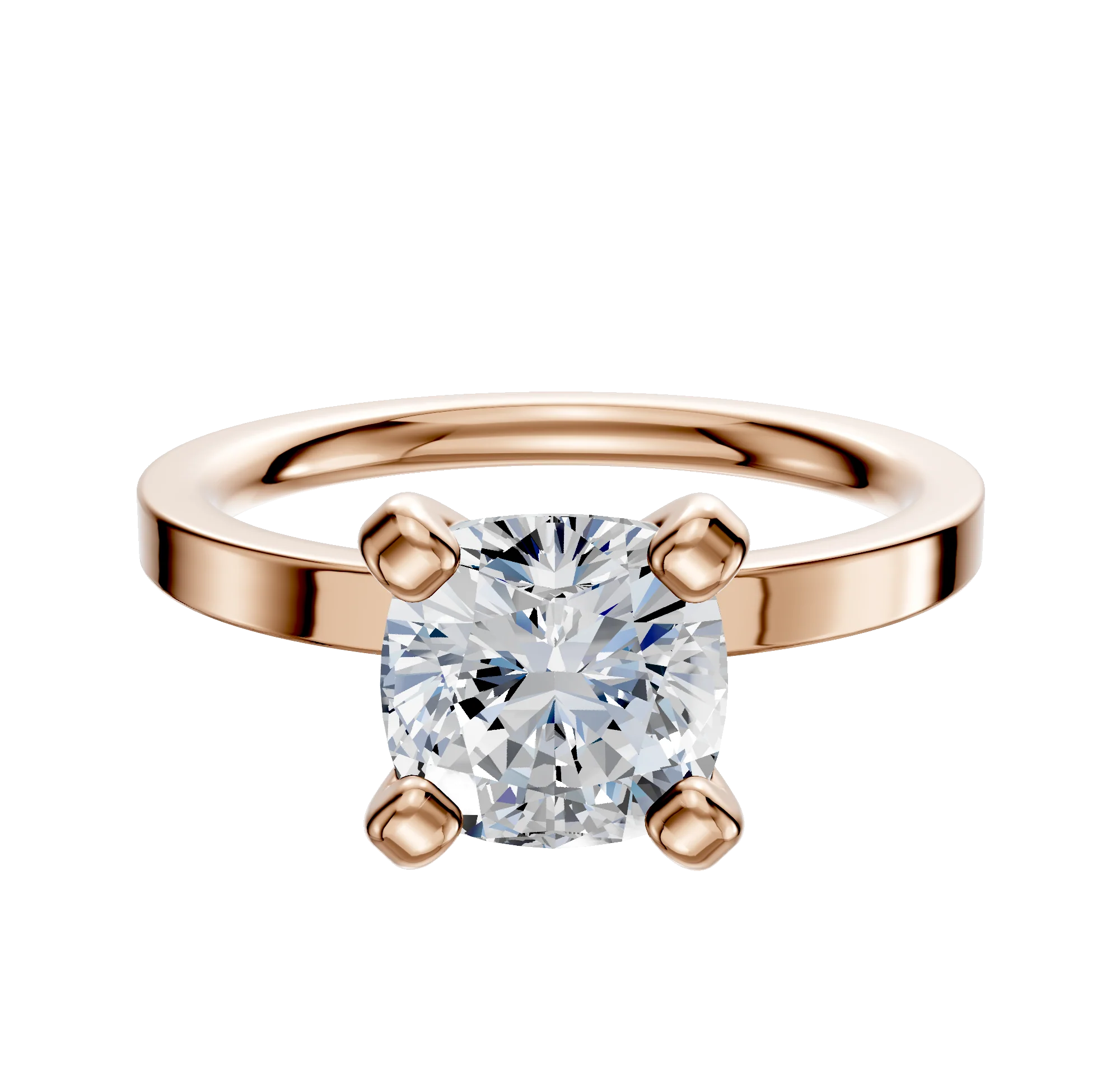 18K Rose Gold 4 Prong Classic Flat 2.0mm Engagement Ring