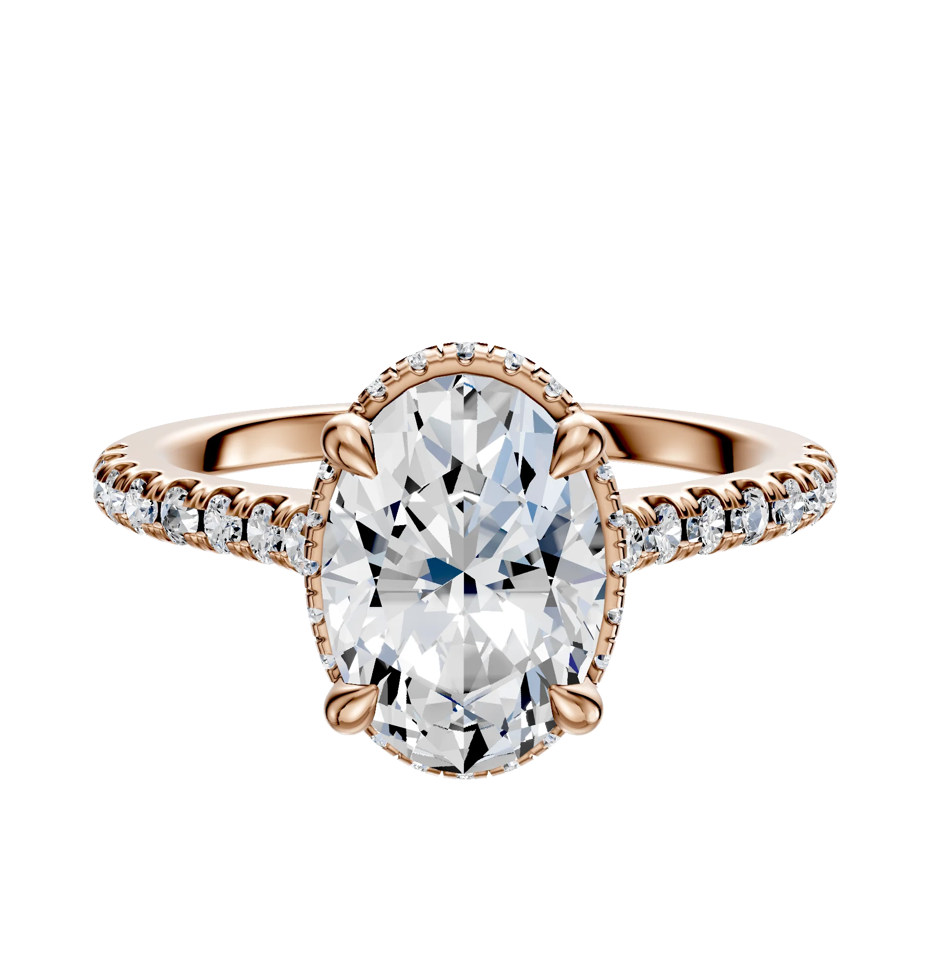 18K Rose Gold 4 Prong Collar Cathedral Dome 1-Row-Pave 2.5mm Engagement Ring