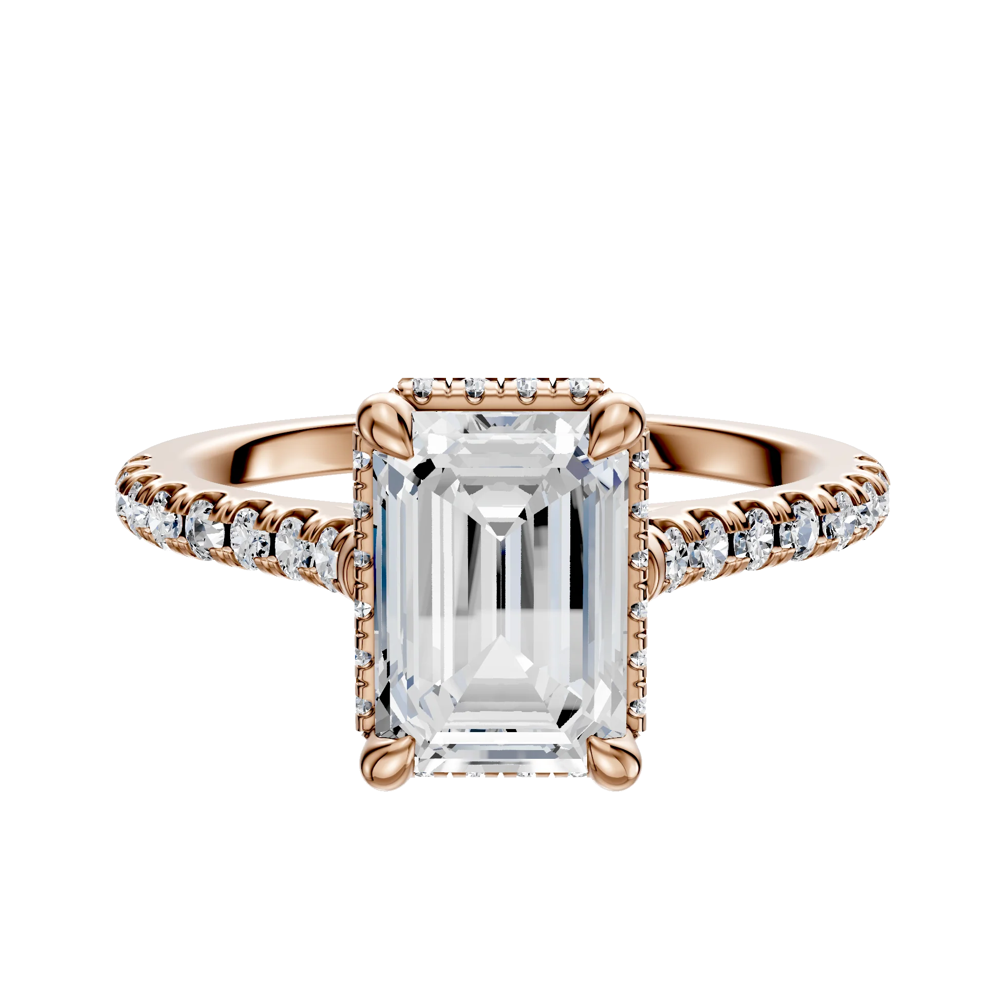 18K Rose Gold 4 Prong Collar Cathedral Dome 1-Row-Pave 2.5mm Engagement Ring