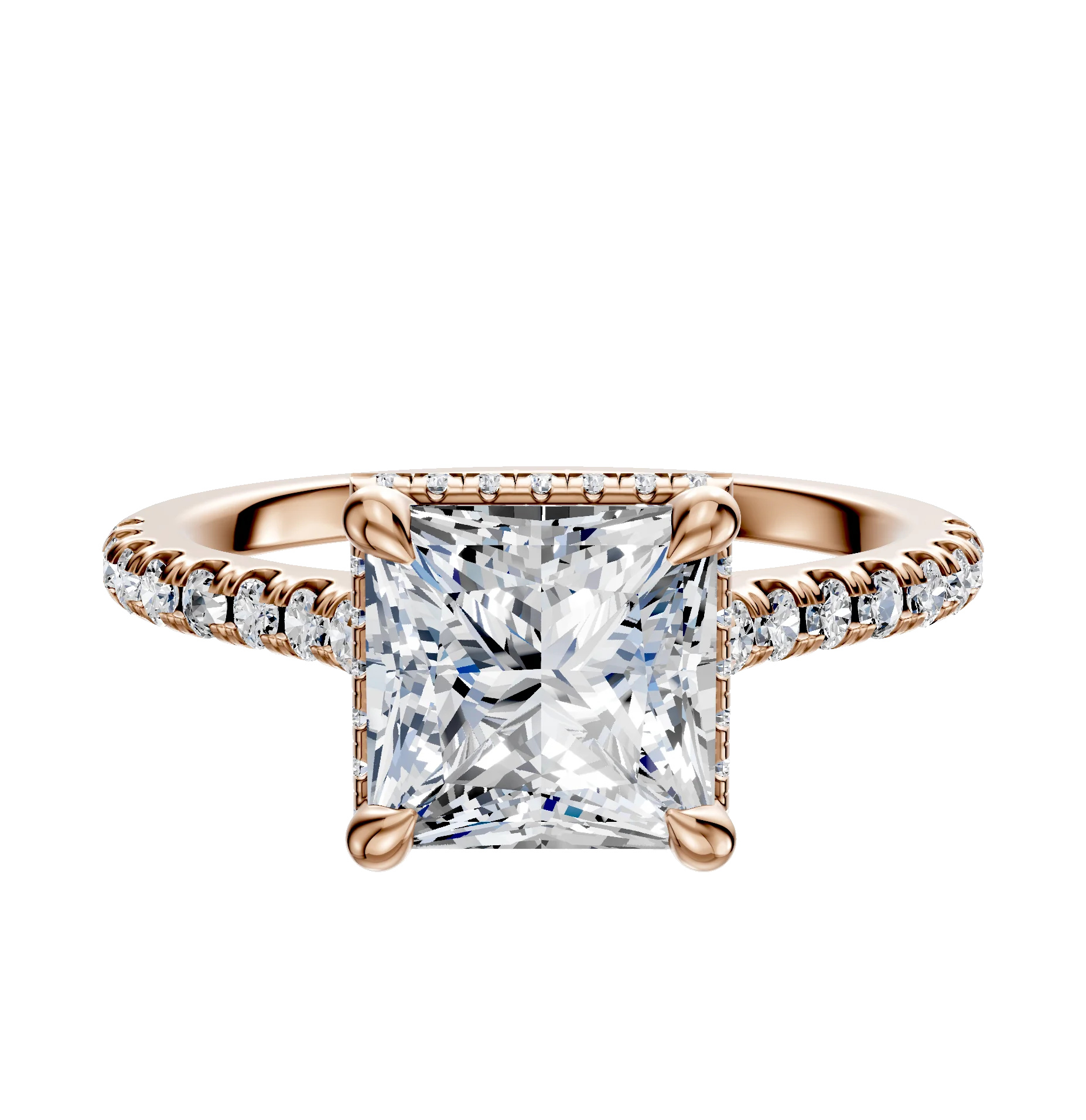 18K Rose Gold 4 Prong Collar Cathedral Dome 1-Row-Pave 2.5mm Engagement Ring