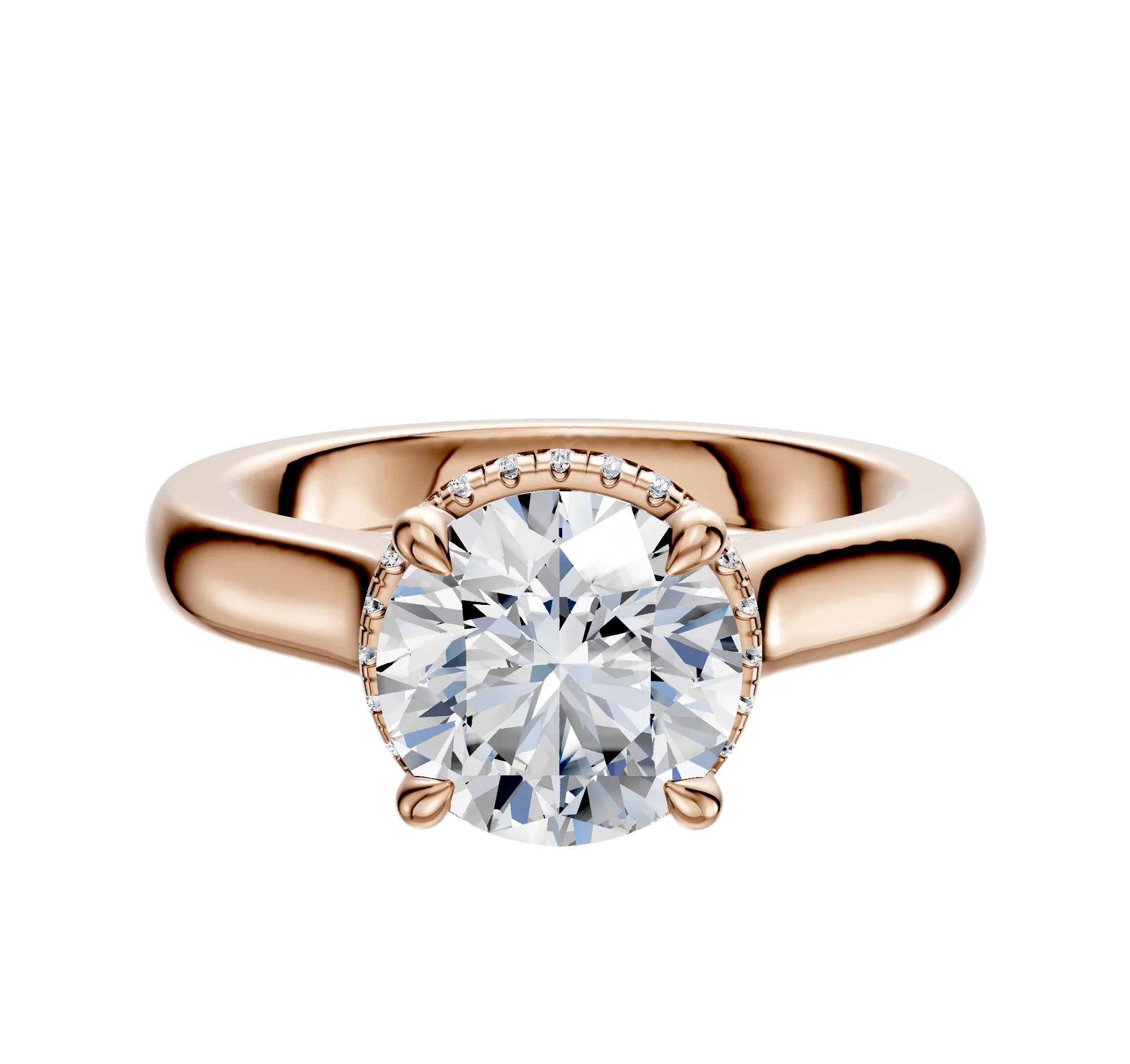 18K Rose Gold 4 Prong Collar Cathedral Dome 3.0mm Engagement Ring