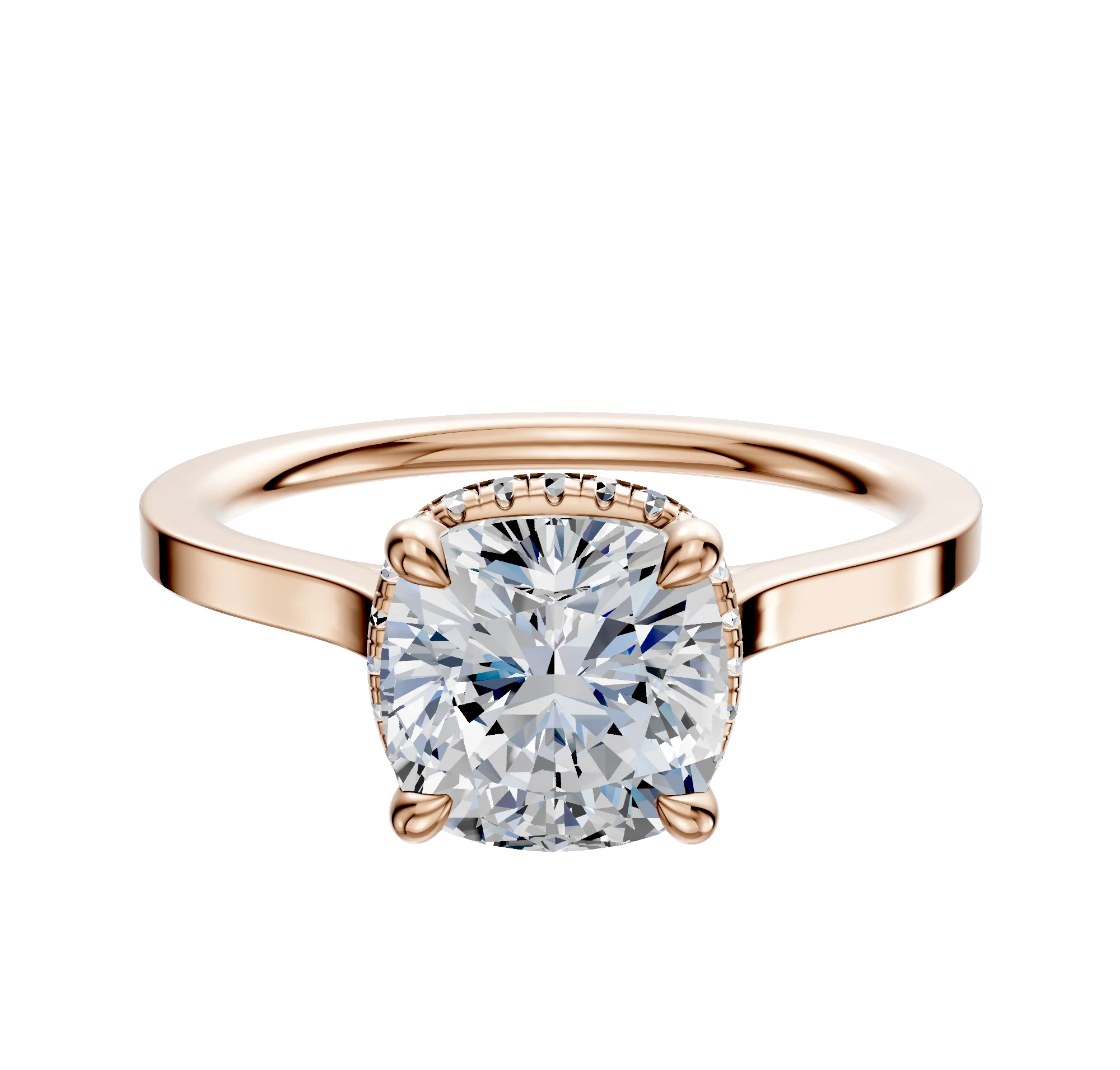 18K Rose Gold 4 Prong Collar Cathedral Flat 1.5mm Engagement Ring