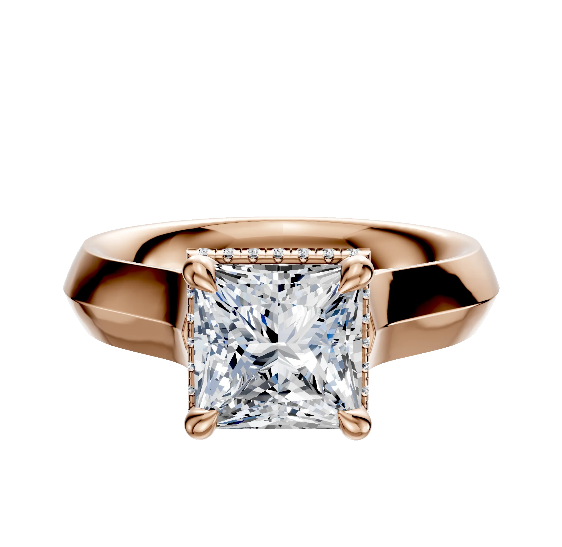 18K Rose Gold 4 Prong Collar Cathedral Knife Edge 4.0mm Engagement Ring