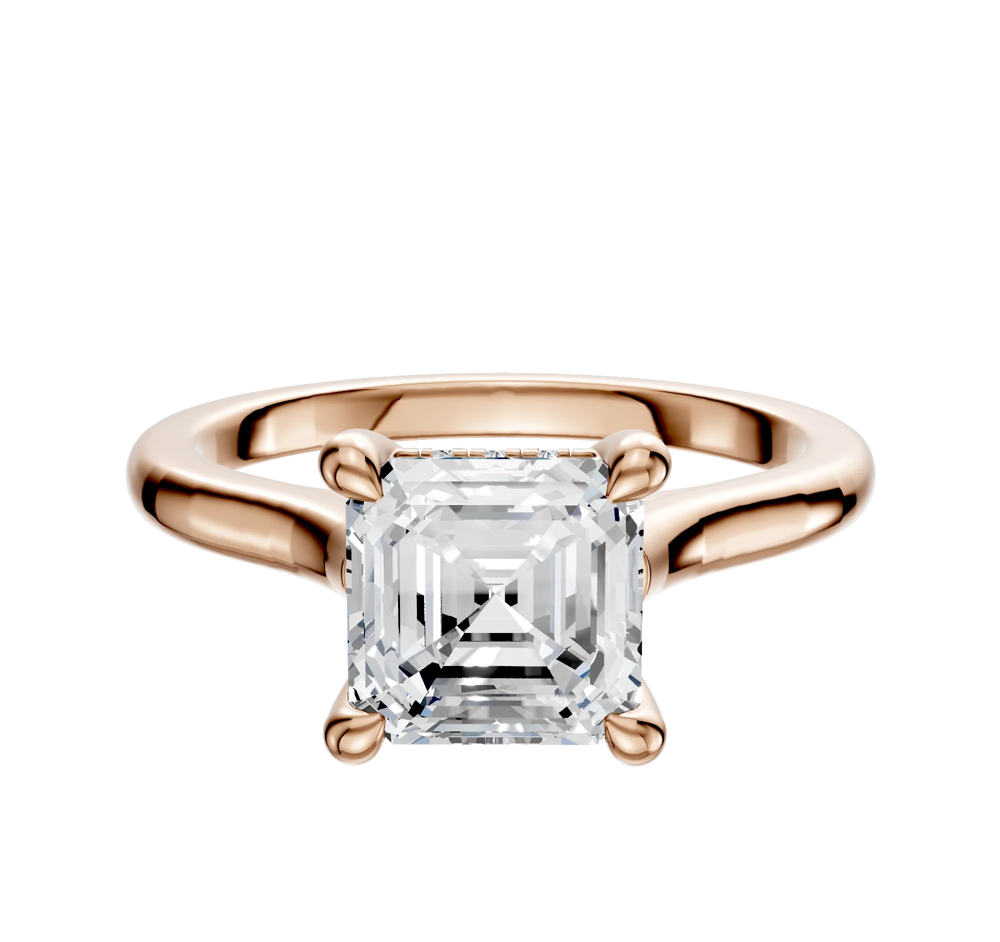 18K Rose Gold 4 Prong Hidden Halo Cathedral Dome 2.0mm Engagement Ring
