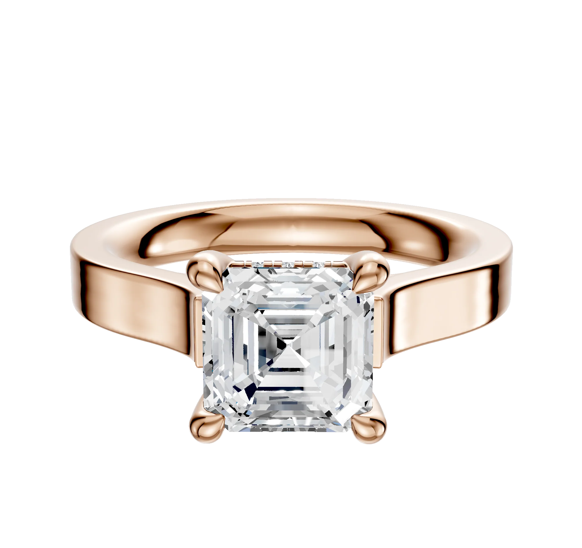 18K Rose Gold 4 Prong Hidden Halo Cathedral Flat 3.0mm Engagement Ring