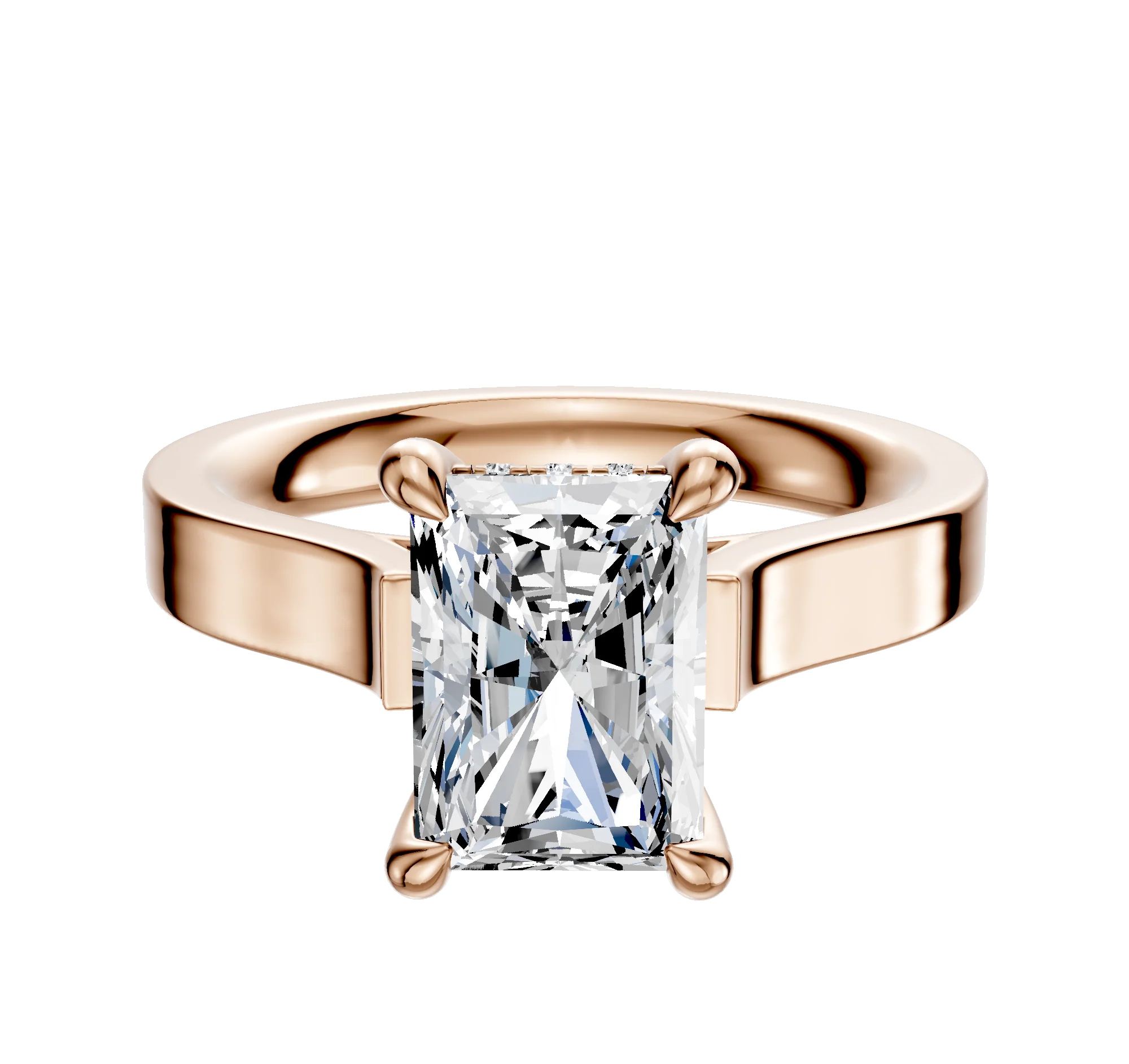 18K Rose Gold 4 Prong Hidden Halo Cathedral Flat 3.0mm Engagement Ring
