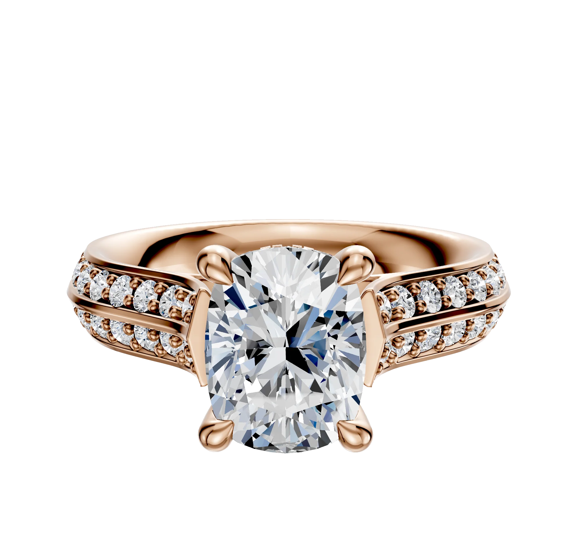 18K Rose Gold 4 Prong Hidden Halo Cathedral Knife Edge 1-Row-Pave 2.5mm Engagement Ring