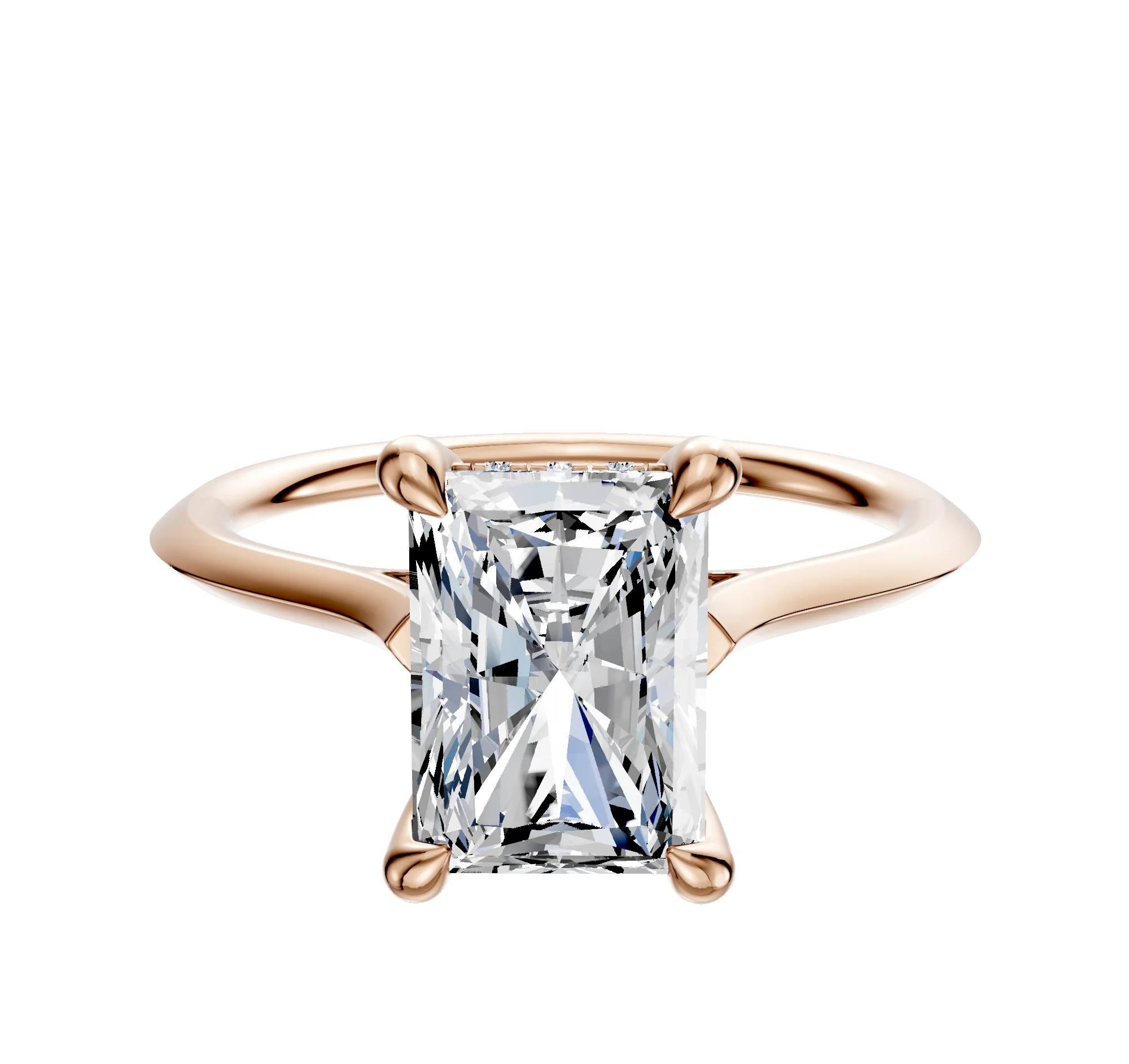 18K Rose Gold 4 Prong Hidden Halo Cathedral Knife Edge 1.5mm Engagement Ring