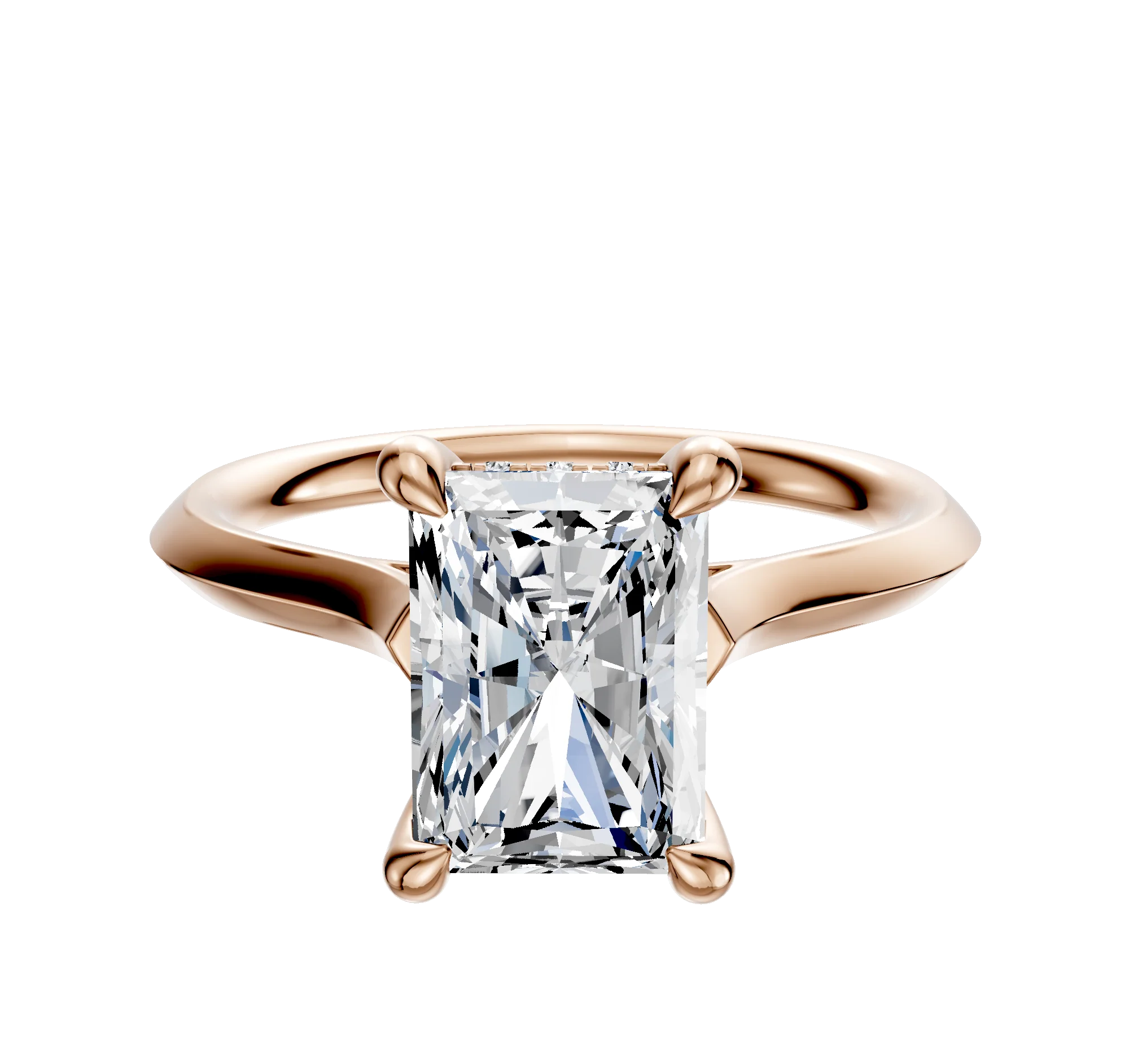 18K Rose Gold 4 Prong Hidden Halo Cathedral Knife Edge 2.0mm Engagement Ring