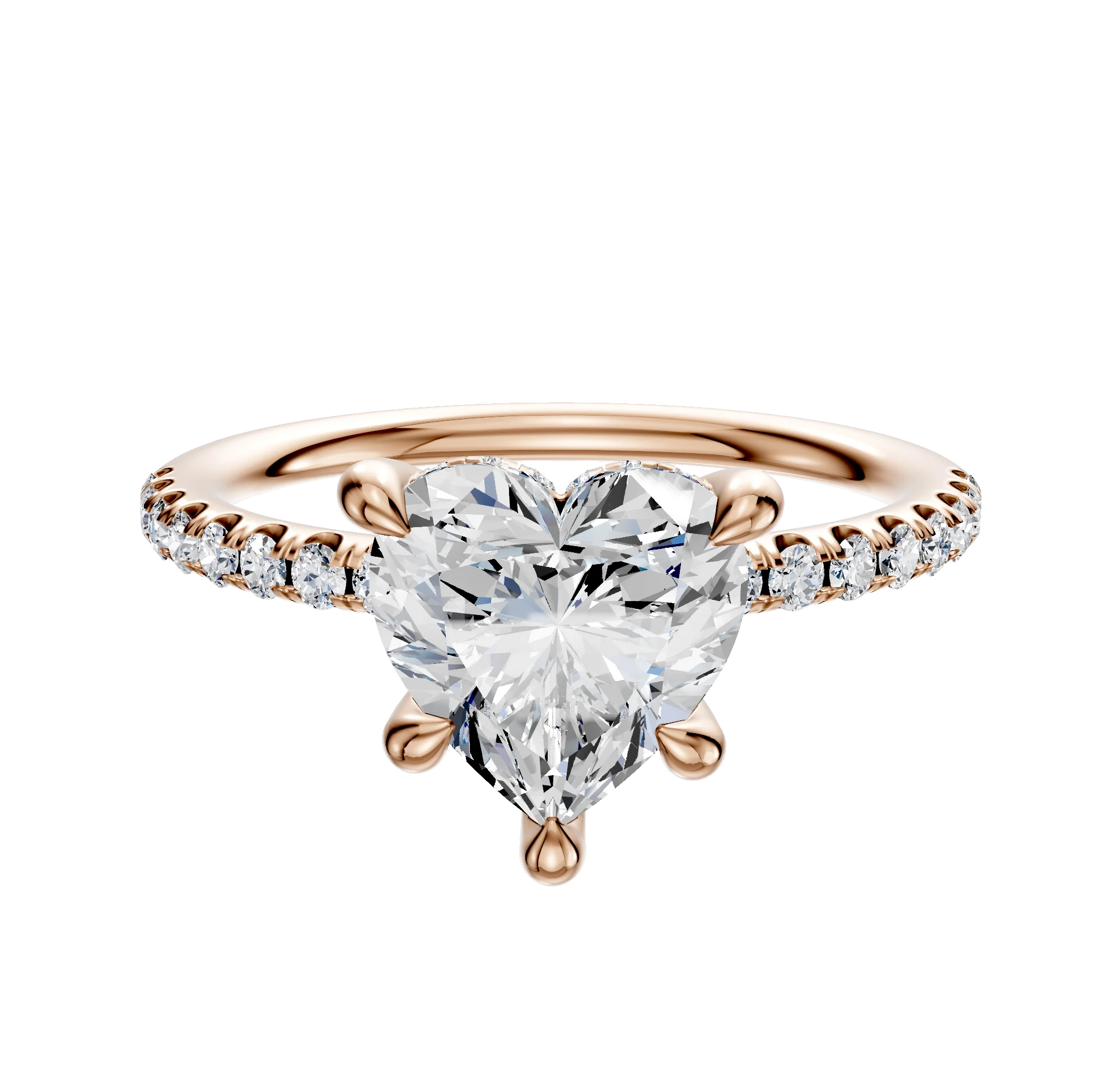 18K Rose Gold 4 Prong Hidden Halo Classic Dome 1-Row-Pave 2.5mm Engagement Ring