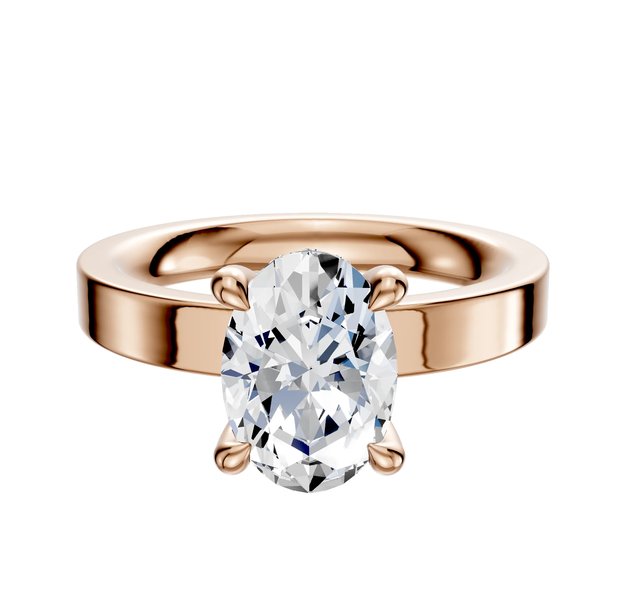 18K Rose Gold 4 Prong Hidden Halo Classic Flat 3.0mm Engagement Ring