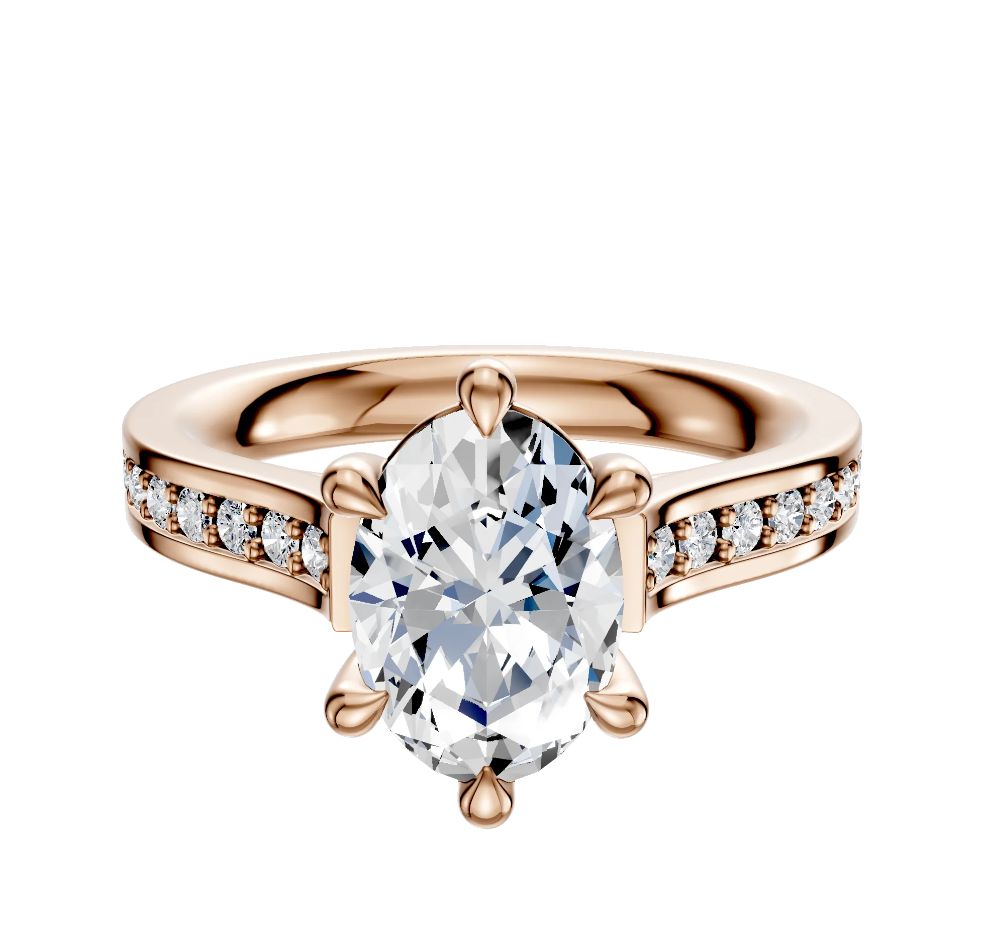 18K Rose Gold 6 Prong Basket Cathedral Flat 1-Row-Pave 2.5mm Engagement Ring