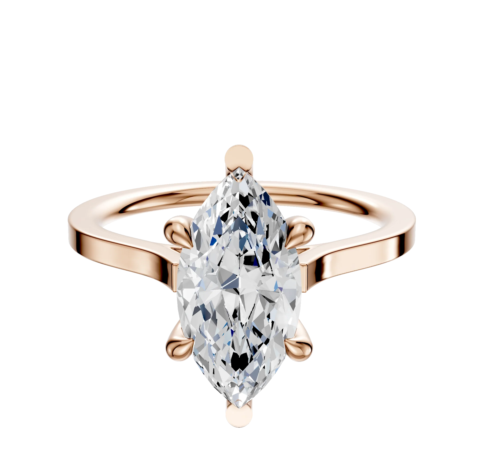 18K Rose Gold 6 Prong Basket Cathedral Flat 1.5mm Engagement Ring