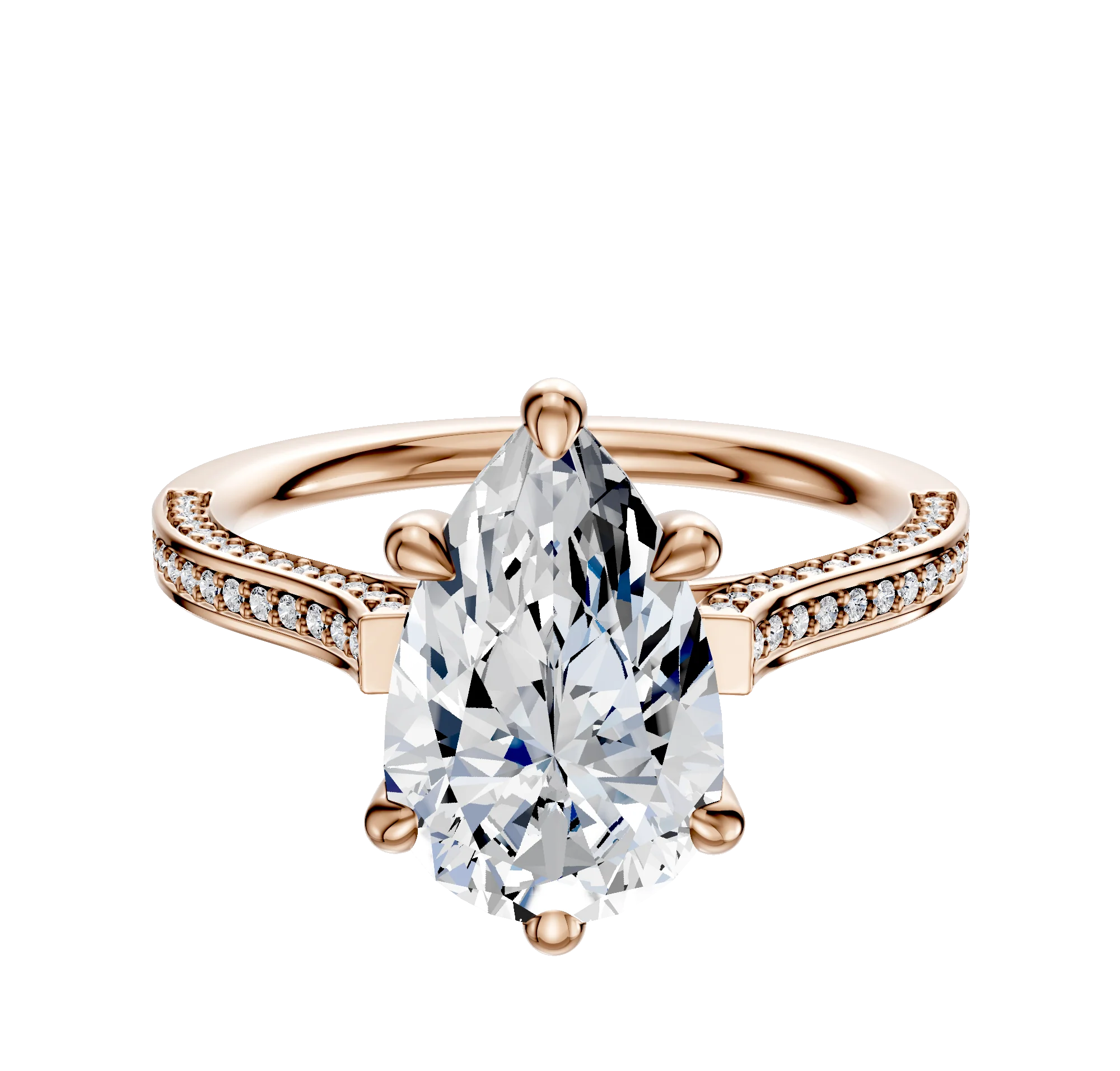 18K Rose Gold 6 Prong Basket Cathedral Flat 3-Row-Pave 2.0mm Engagement Ring