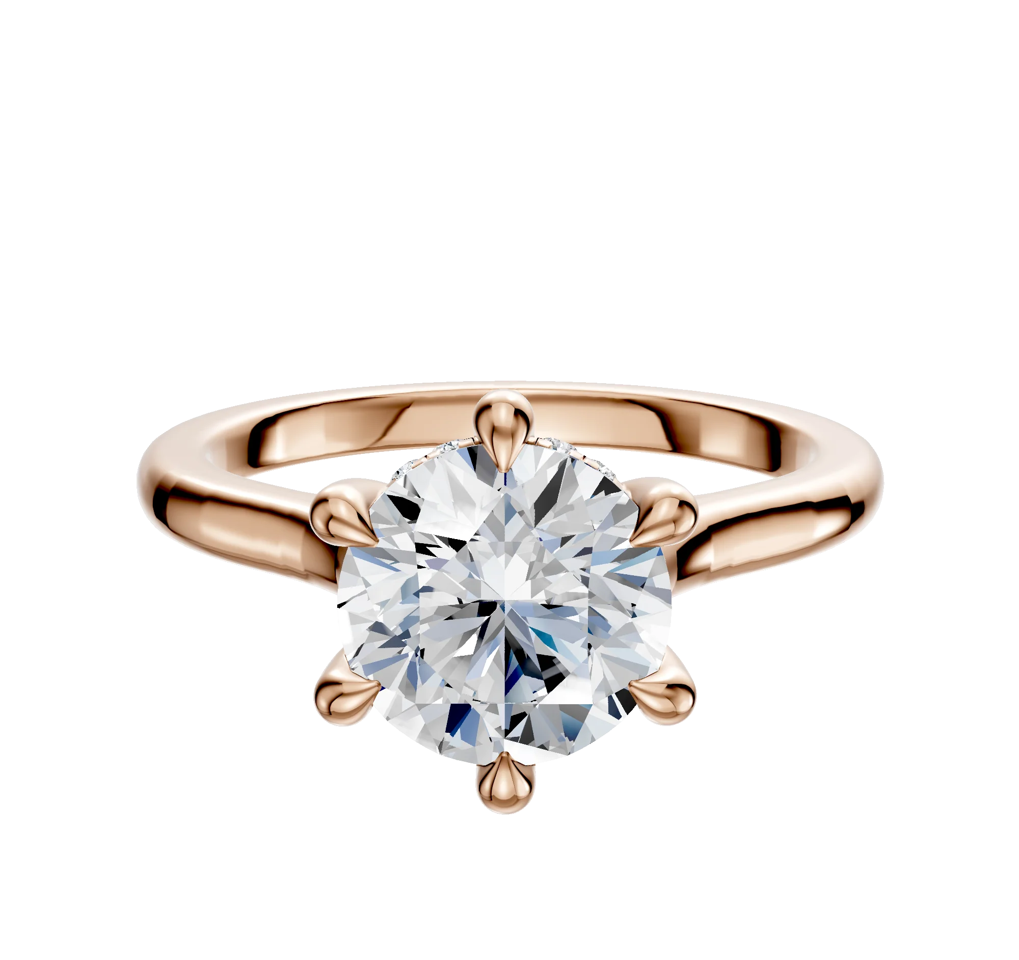 18K Rose Gold 6 Prong Hidden Halo Cathedral Dome 2.0mm Engagement Ring