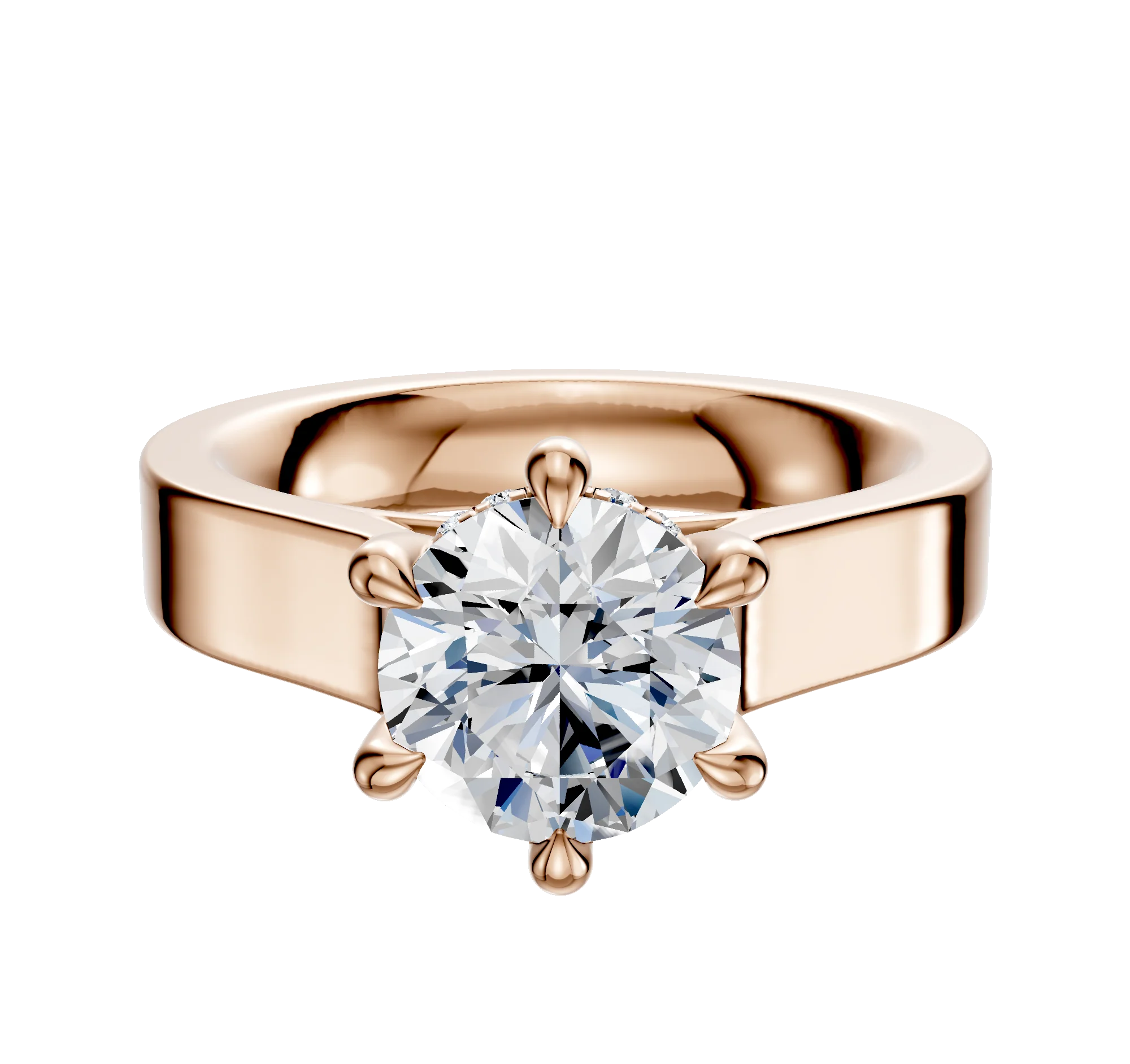 18K Rose Gold 6 Prong Hidden Halo Cathedral Flat 4.0mm Engagement Ring