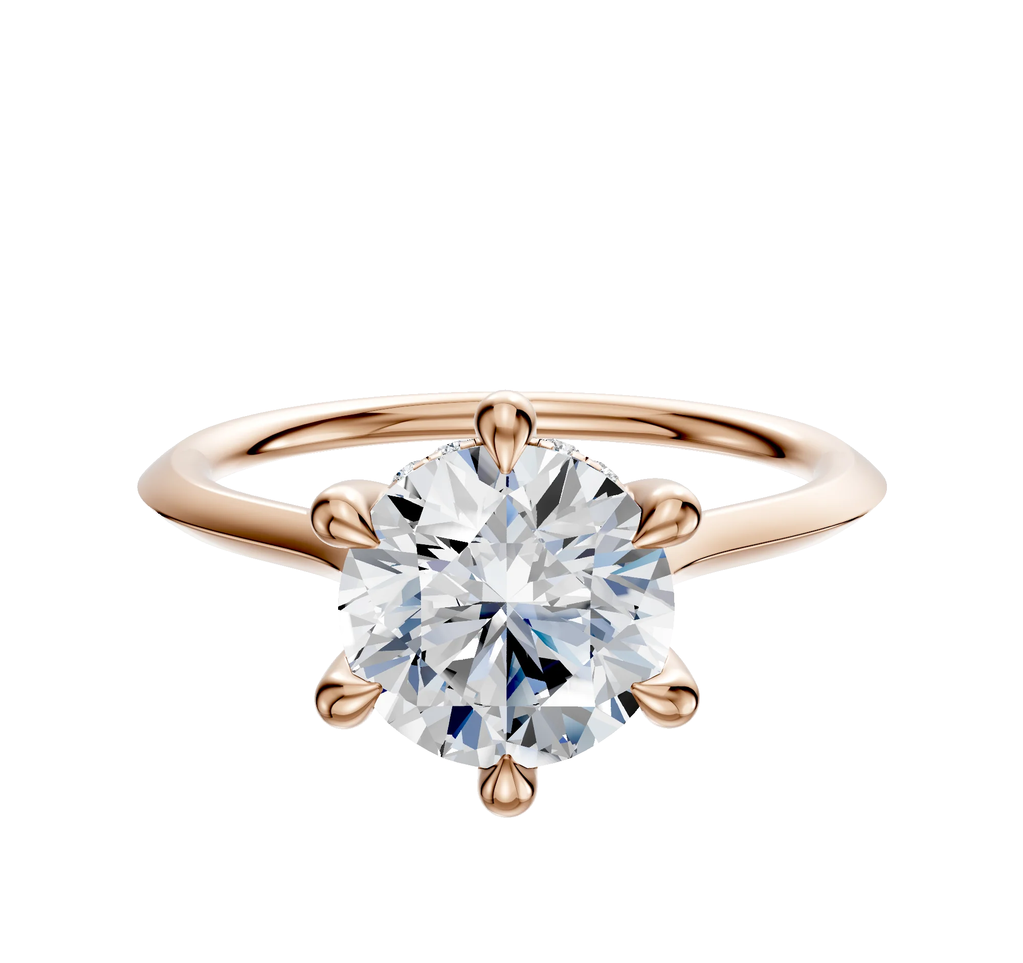 18K Rose Gold 6 Prong Hidden Halo Cathedral Knife Edge 1.5mm Engagement Ring