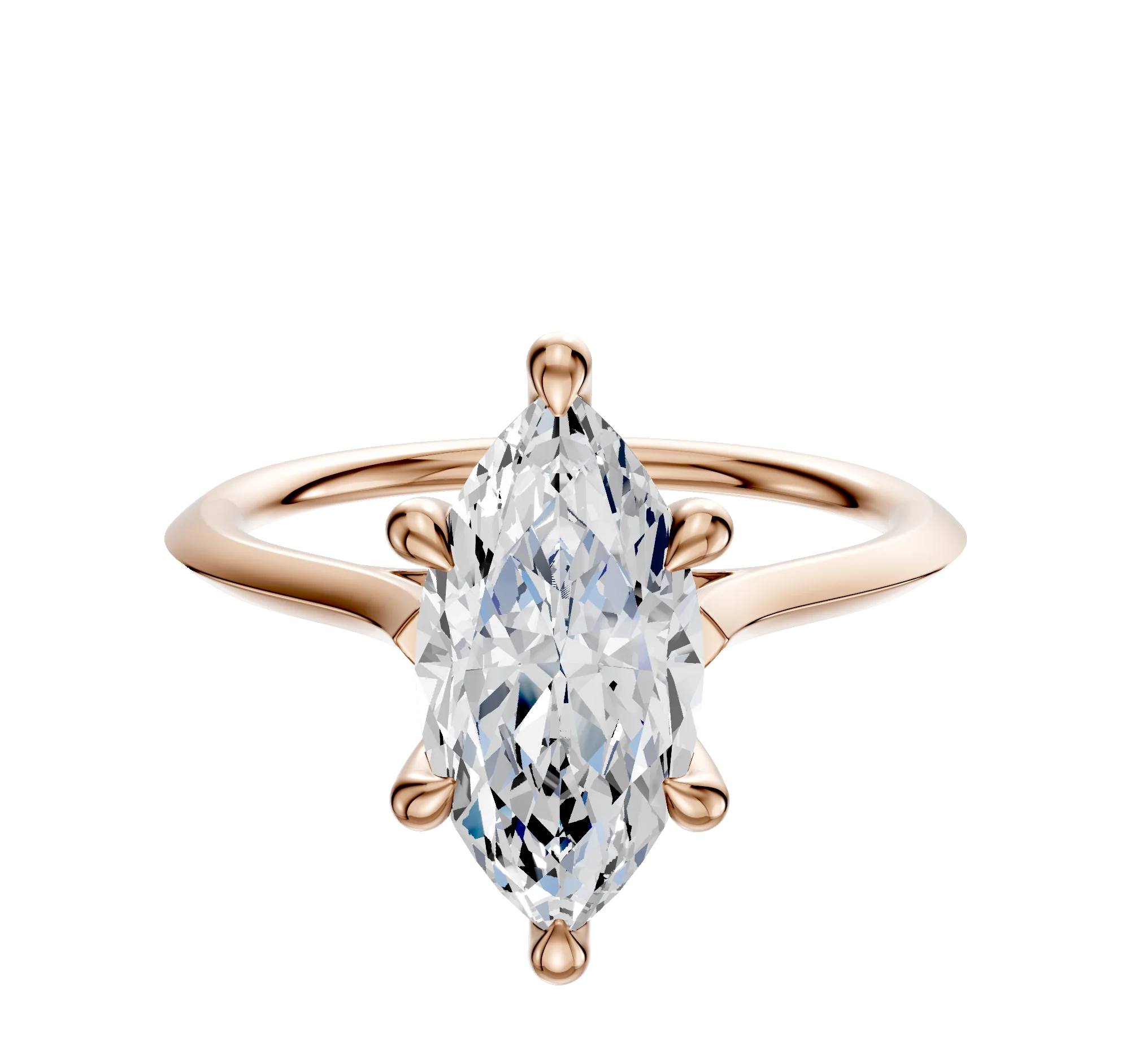 18K Rose Gold 6 Prong Hidden Halo Cathedral Knife Edge 1.5mm Engagement Ring
