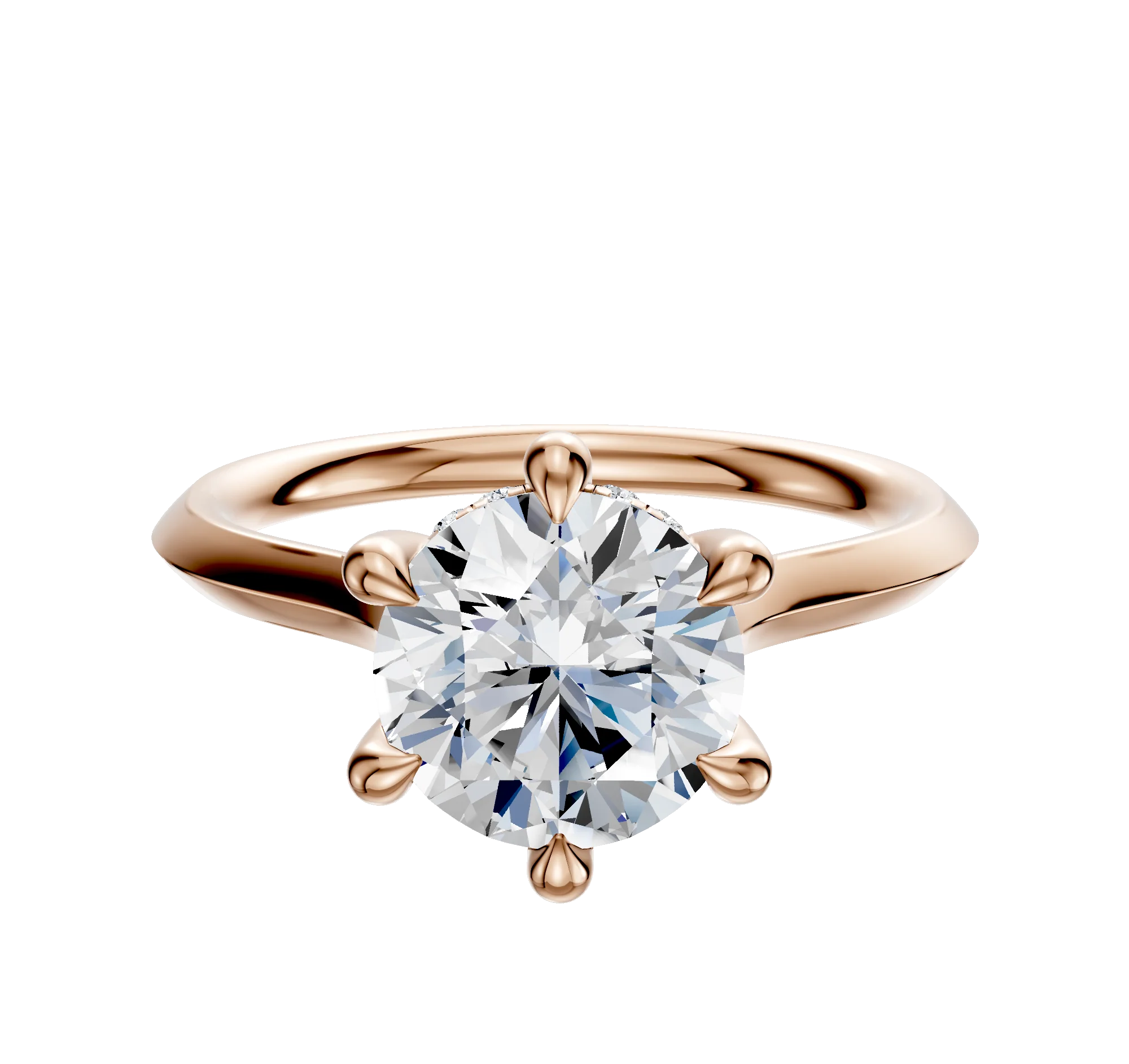18K Rose Gold 6 Prong Hidden Halo Cathedral Knife Edge 2.0mm Engagement Ring