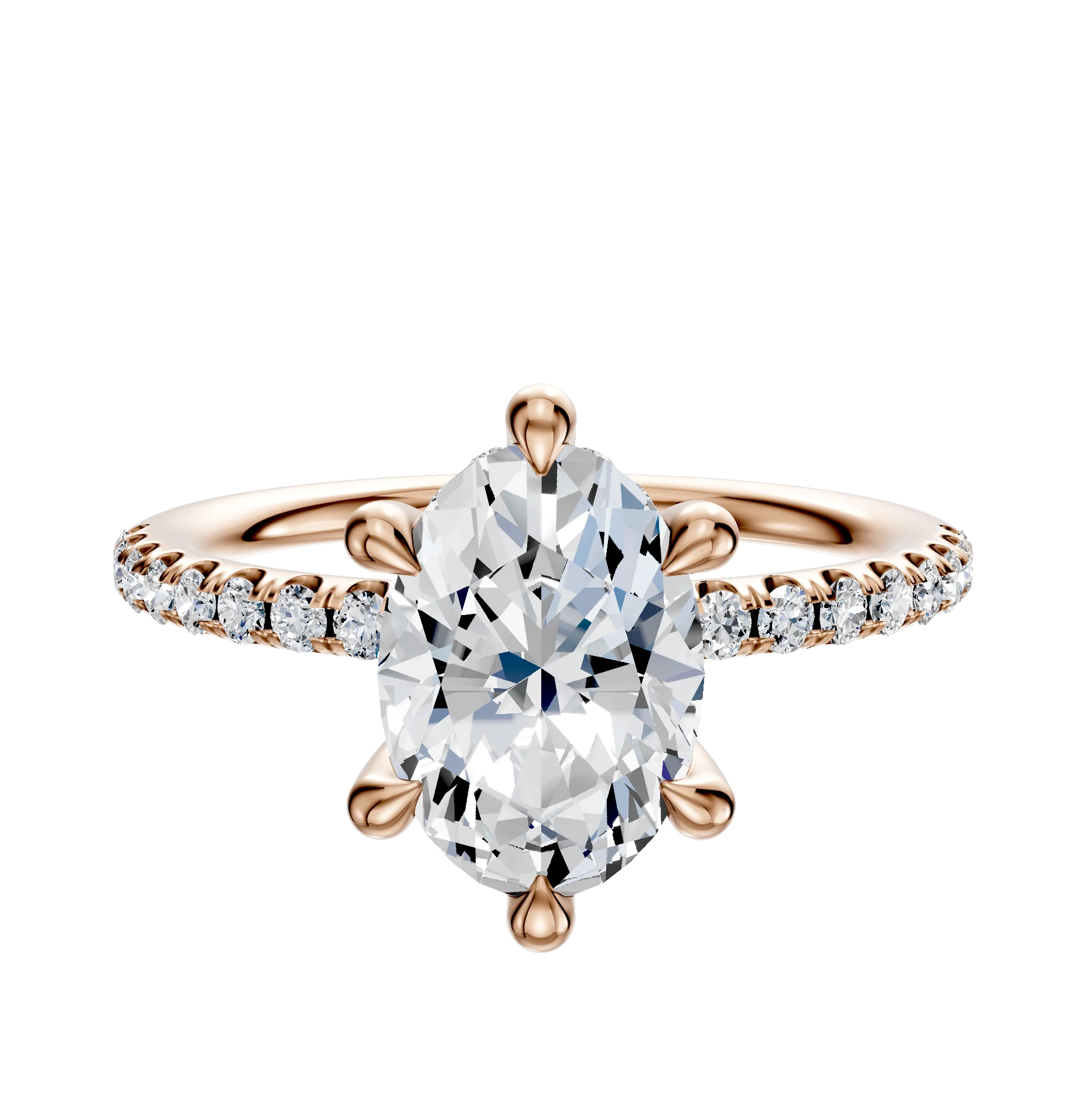 18K Rose Gold 6 Prong Hidden Halo Classic Dome 1-Row-Pave 2.5mm Engagement Ring