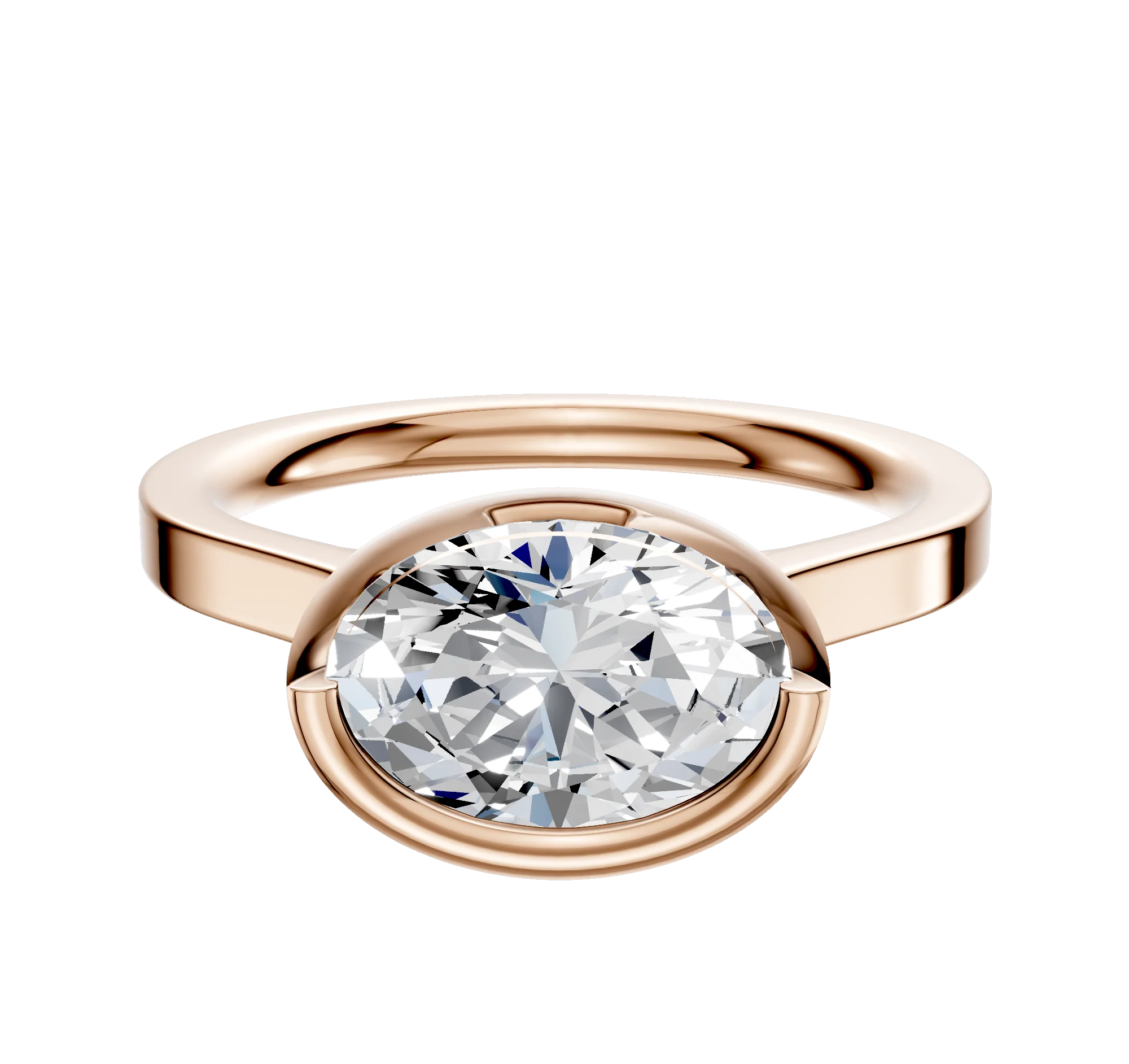 18K Rose Gold Bezel Full Bezel East/West Cathedral Flat 2.0mm Engagement Ring