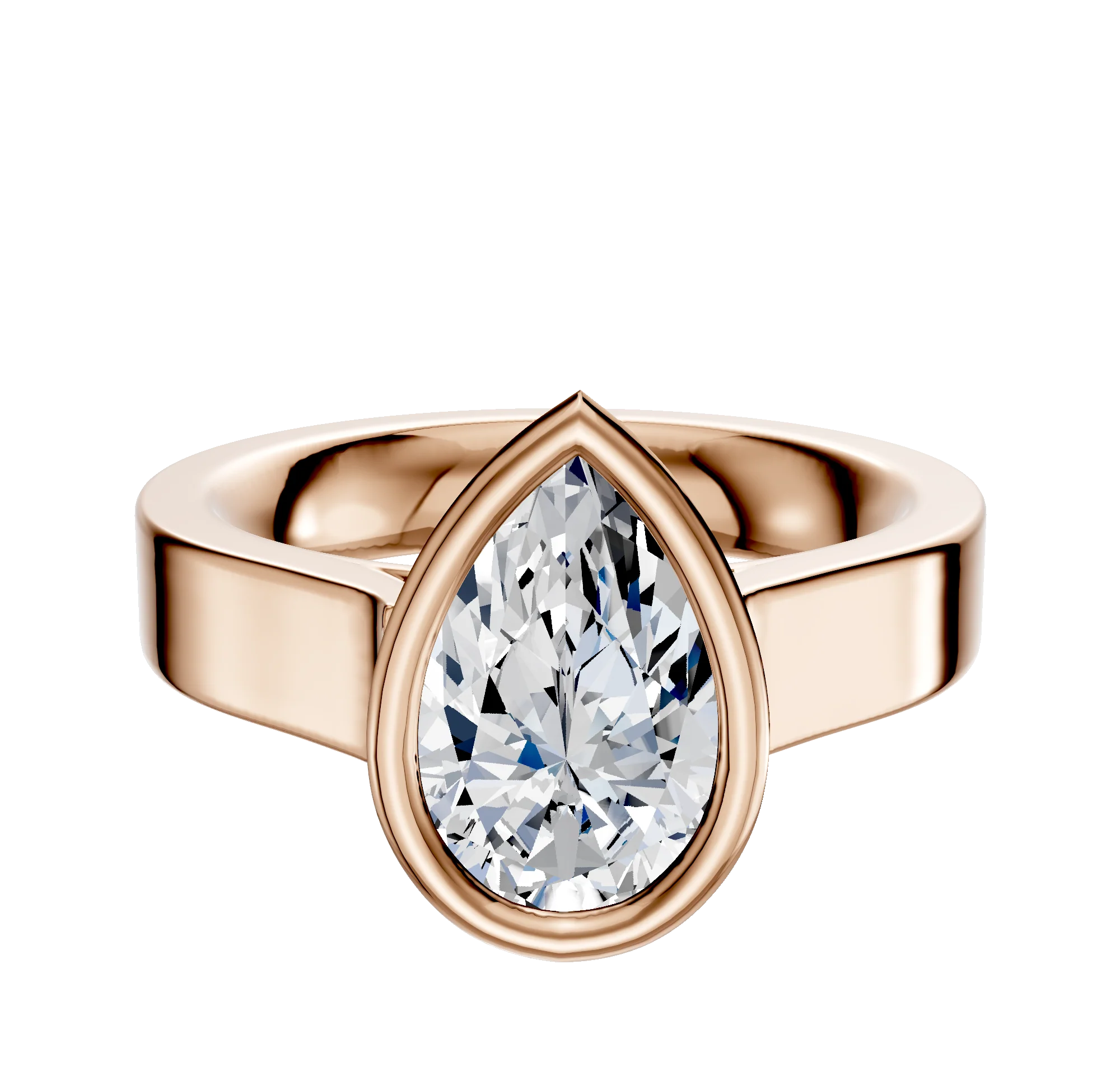 18K Rose Gold Bezel Full Bezel East/West Cathedral Flat 4.0mm Engagement Ring