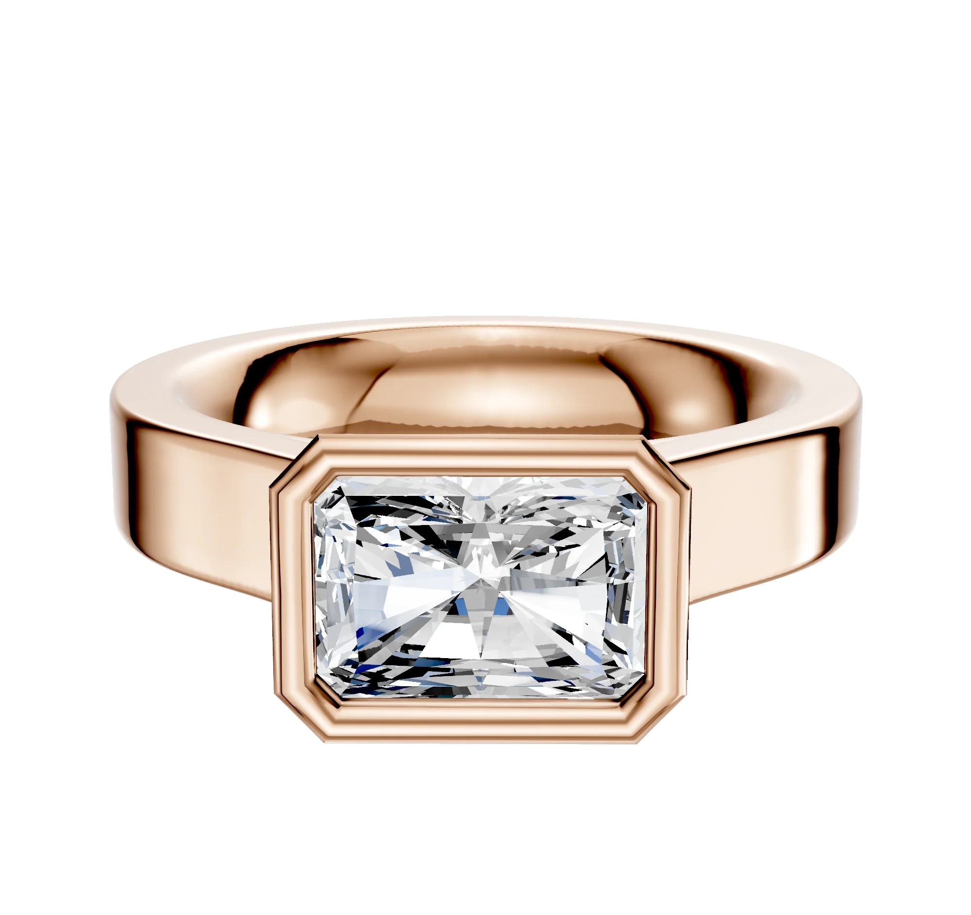 18K Rose Gold Bezel Full Bezel East/West Cathedral Flat 4.0mm Engagement Ring