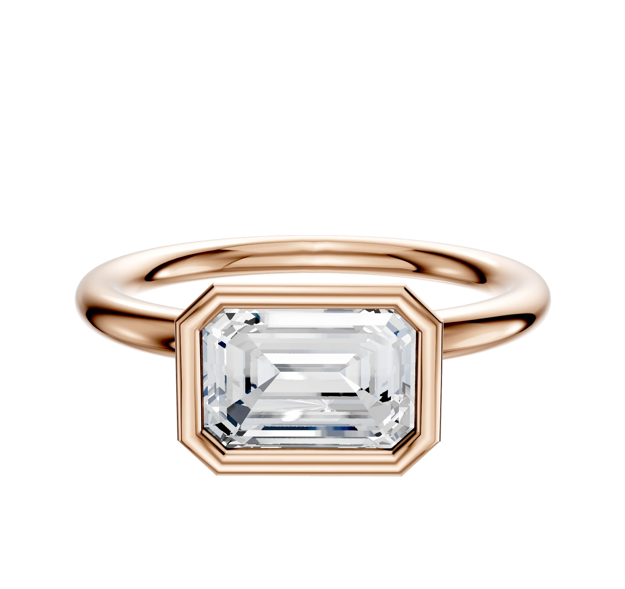 18K Rose Gold Bezel Full Bezel East/West Classic Dome 2.0mm Engagement Ring
