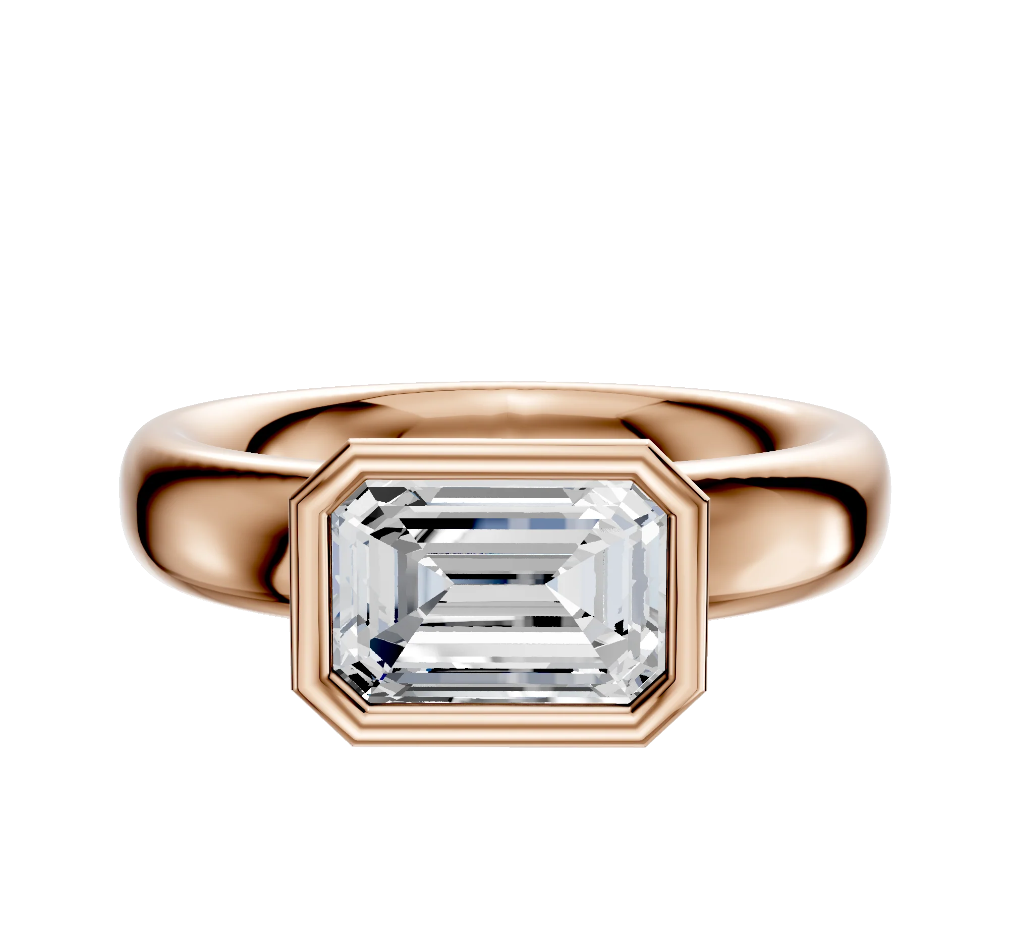 18K Rose Gold Bezel Full Bezel East/West Classic Dome 4.0mm Engagement Ring