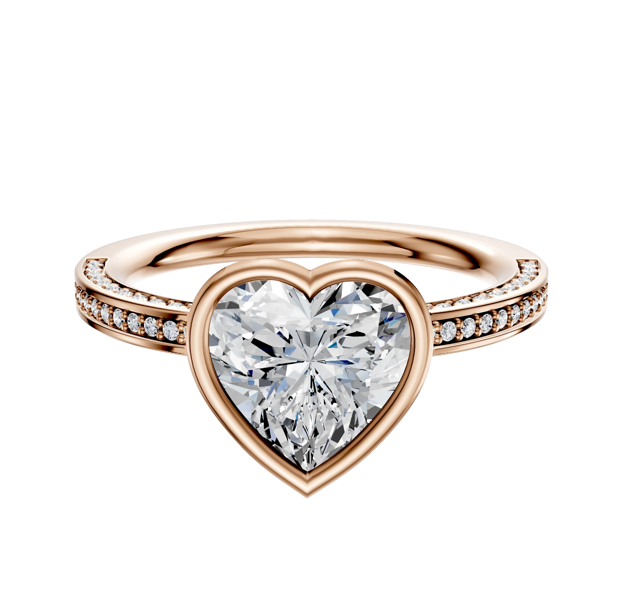 18K Rose Gold Bezel Full Bezel East/West Classic Flat 3-Row-Pave 2.0mm Engagement Ring