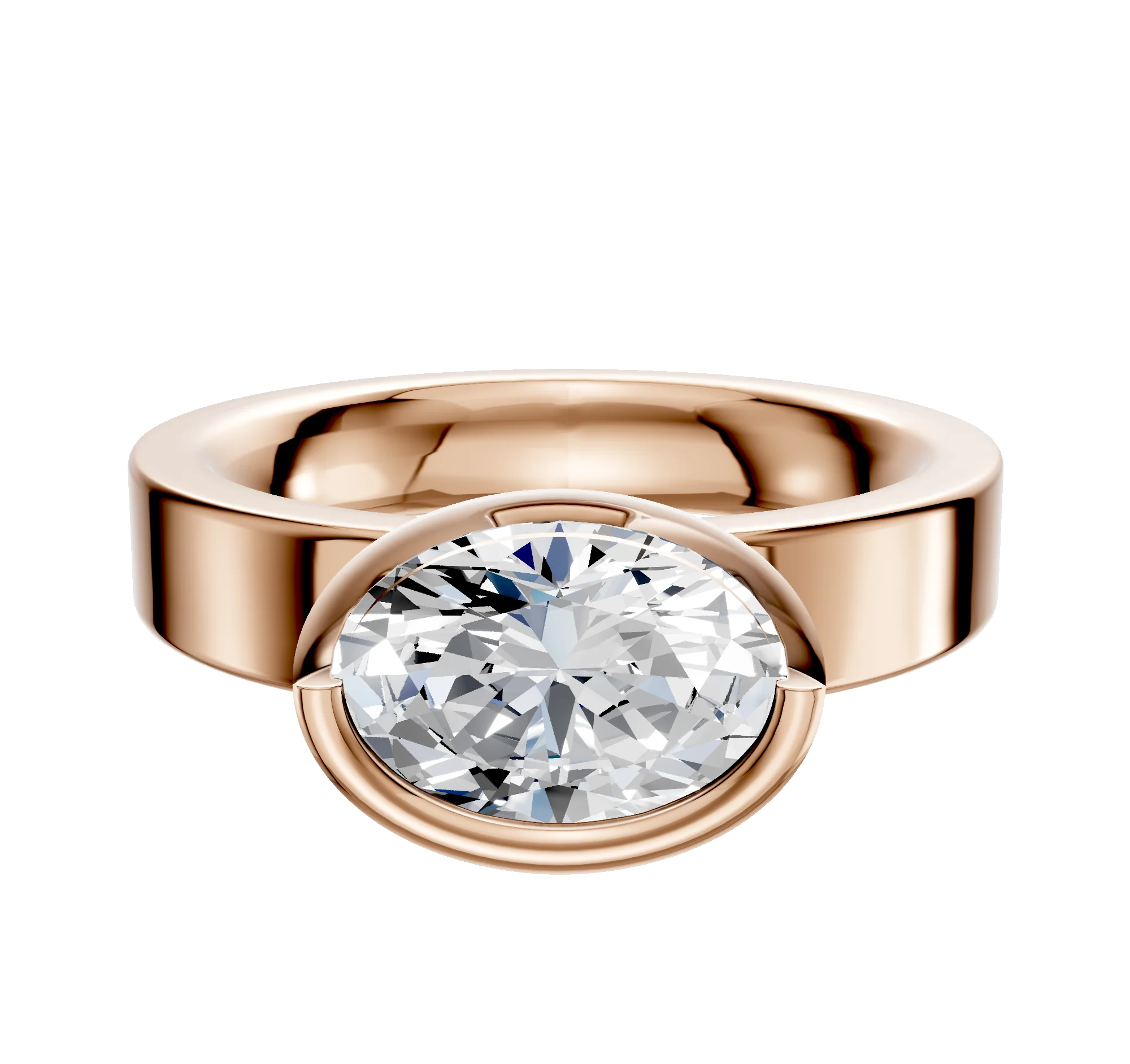 18K Rose Gold Bezel Full Bezel East/West Classic Flat 4.0mm Engagement Ring