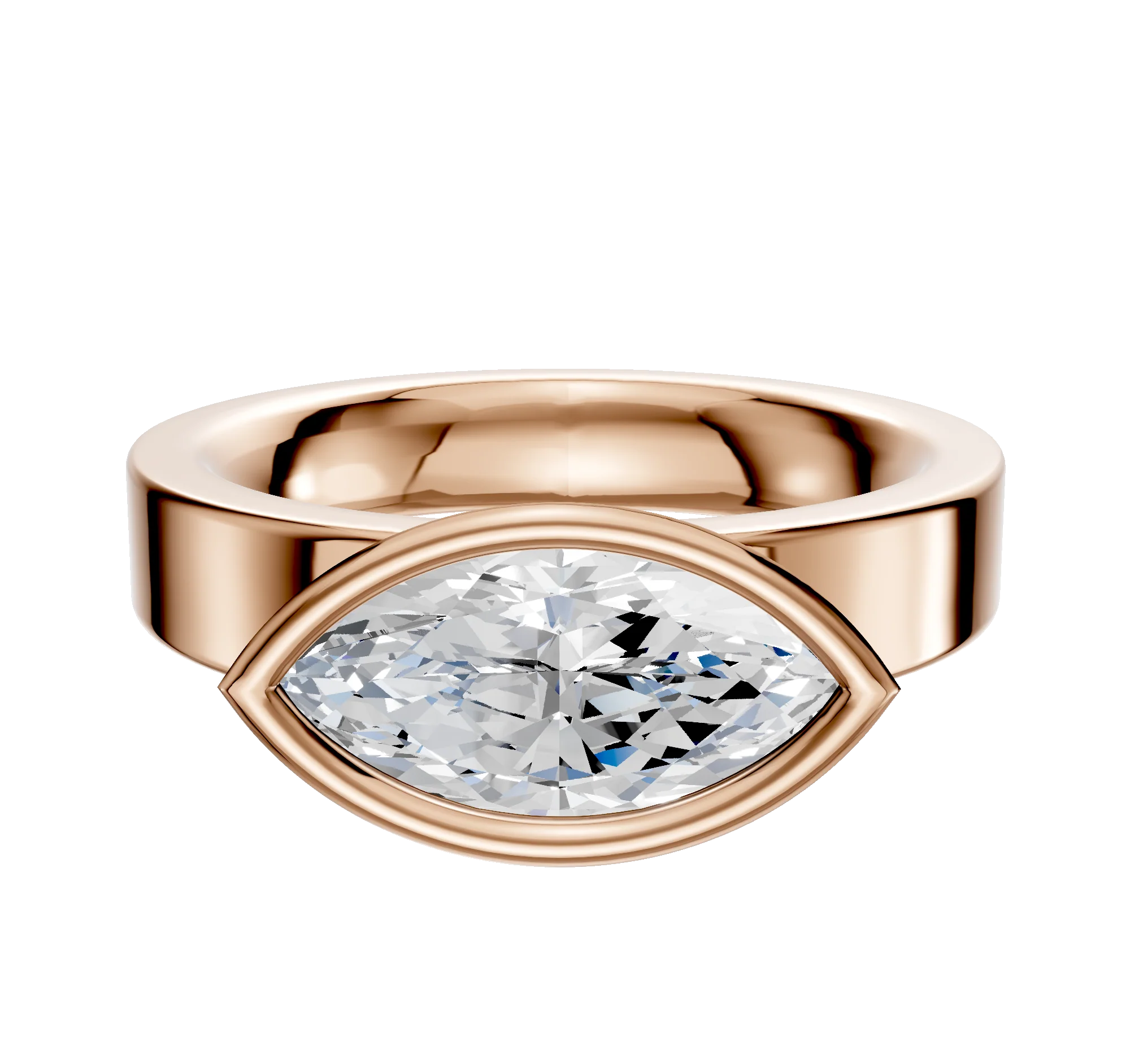 18K Rose Gold Bezel Full Bezel East/West Classic Flat 4.0mm Engagement Ring