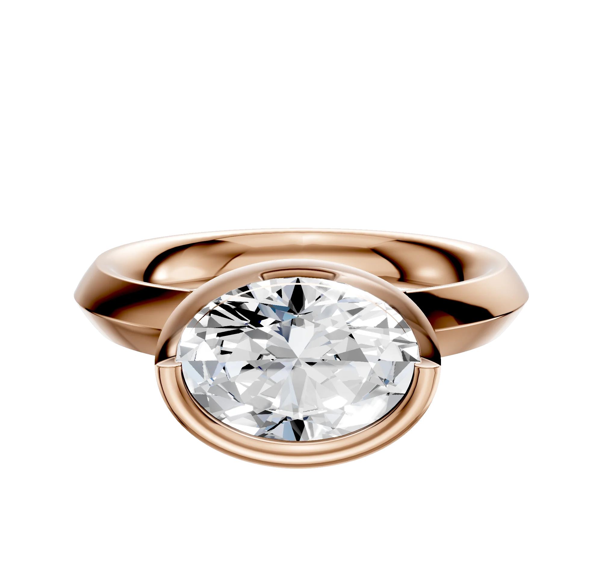 18K Rose Gold Bezel Full Bezel East/West Classic Knife Edge 3.0mm Engagement Ring