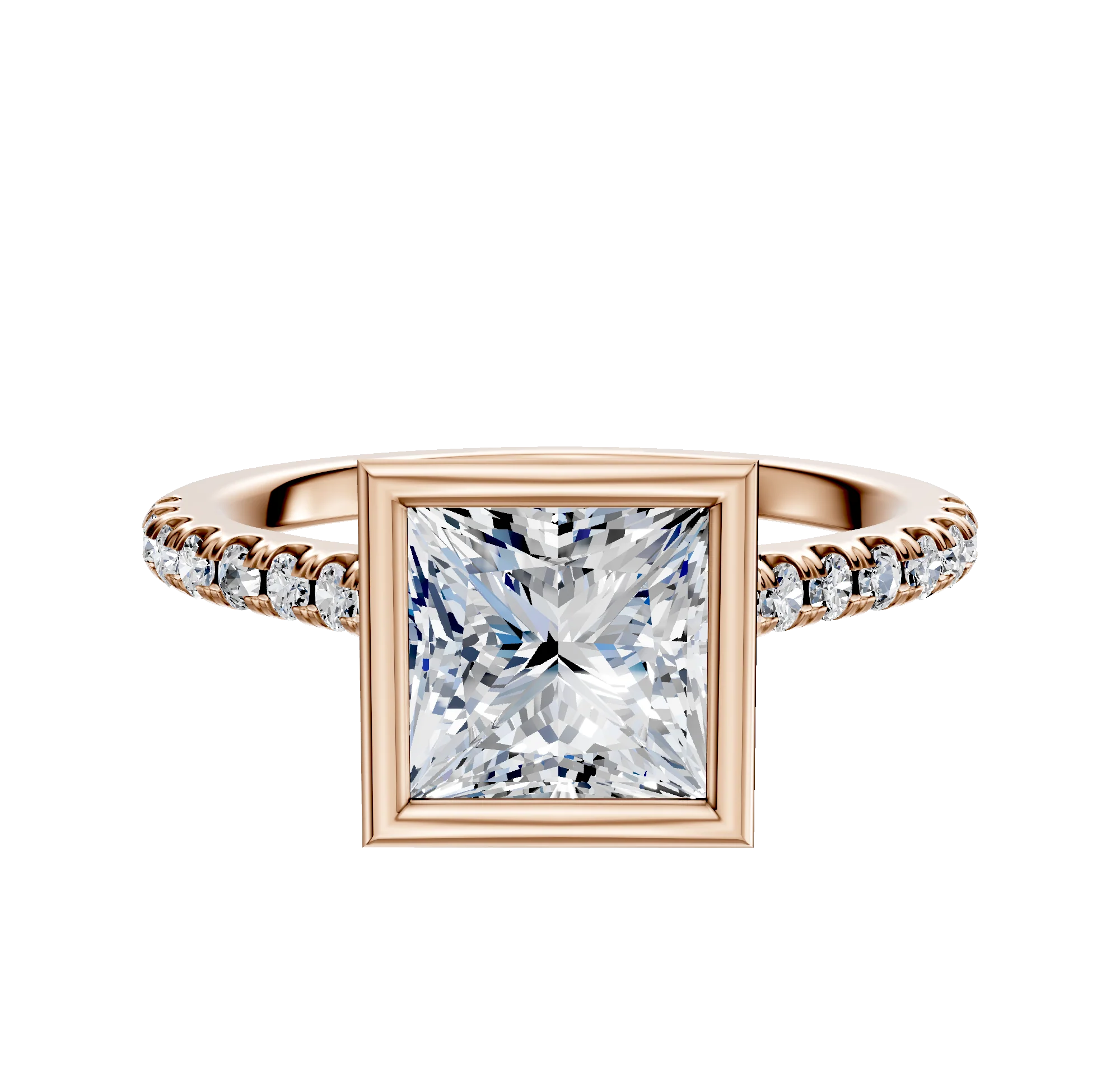 18K Rose Gold Bezel Full Bezel North/South Cathedral Dome 1-Row-Pave 2.5mm Engagement Ring