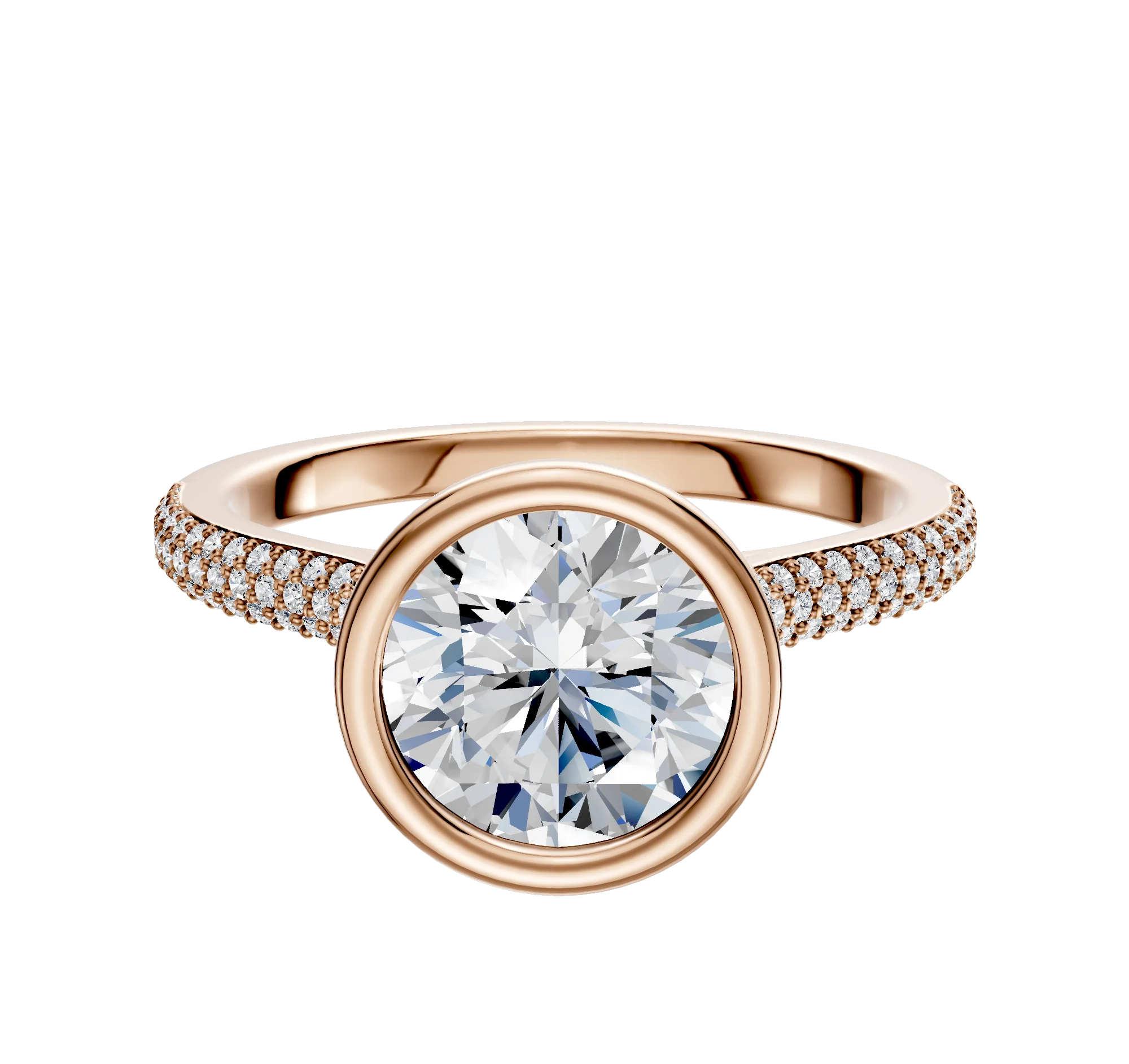 18K Rose Gold Bezel Full Bezel North/South Cathedral Dome 3-Row-Pave 2.0mm Engagement Ring