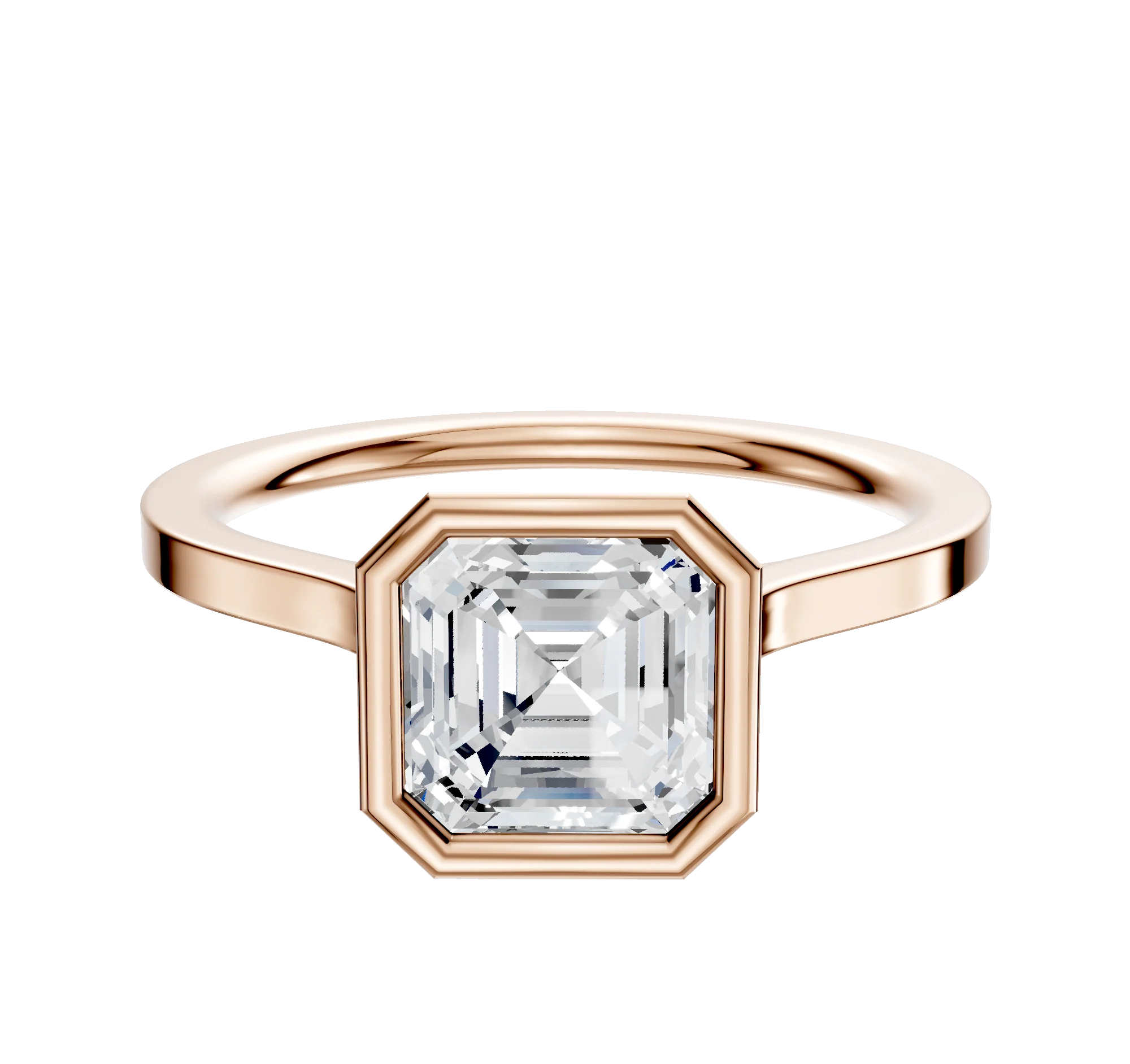 18K Rose Gold Bezel Full Bezel North/South Cathedral Flat 1.5mm Engagement Ring