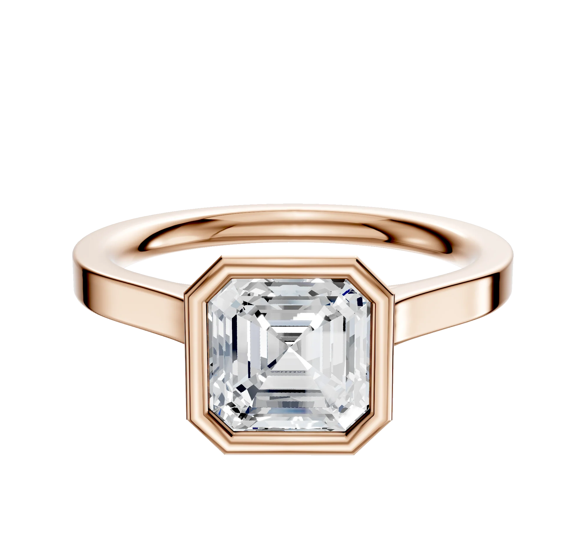 18K Rose Gold Bezel Full Bezel North/South Cathedral Flat 2.0mm Engagement Ring