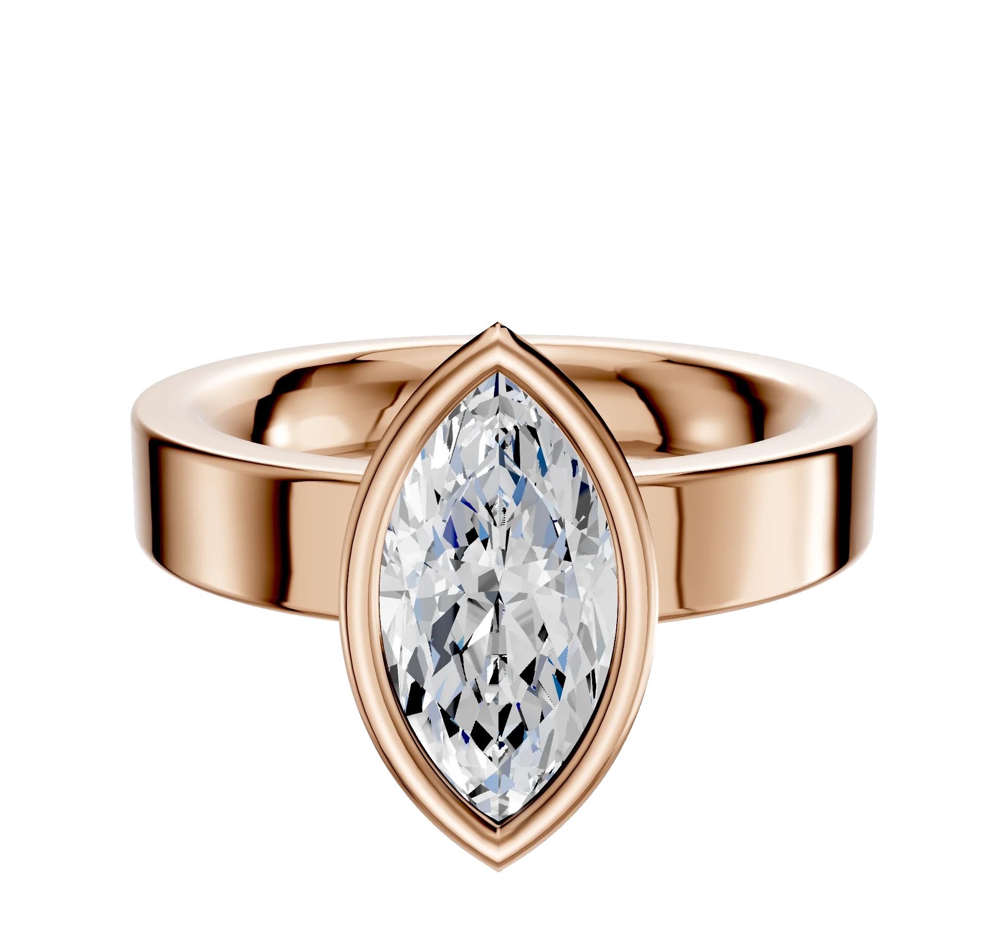 18K Rose Gold Bezel Full Bezel North/South Classic Flat 4.0mm Engagement Ring