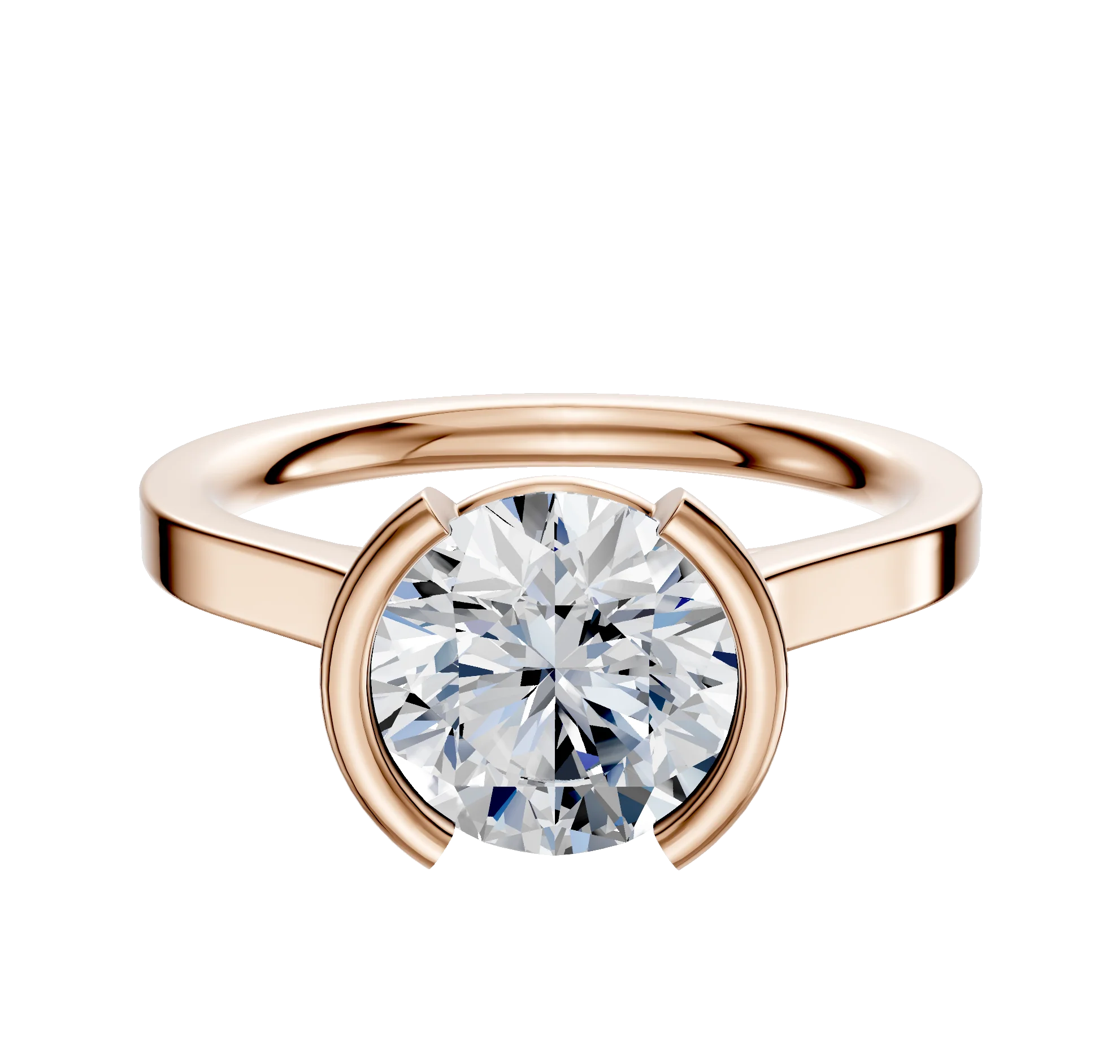 18K Rose Gold Bezel Half Bezel North/South Cathedral Flat 2.0mm Engagement Ring