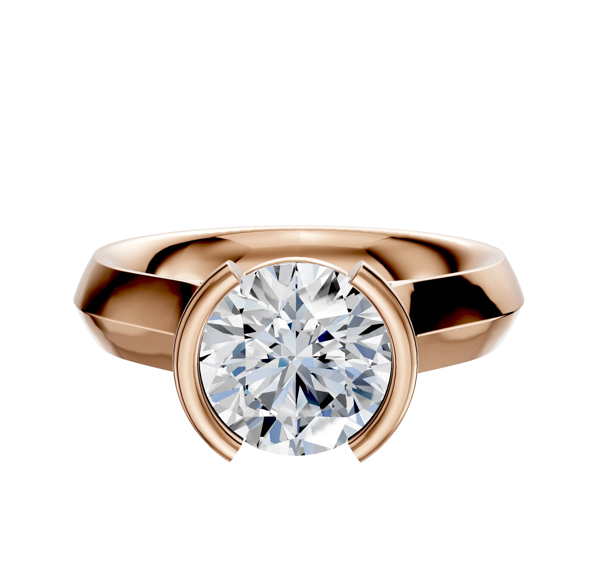 18K Rose Gold Bezel Half Bezel North/South Cathedral Knife Edge 4.0mm Engagement Ring