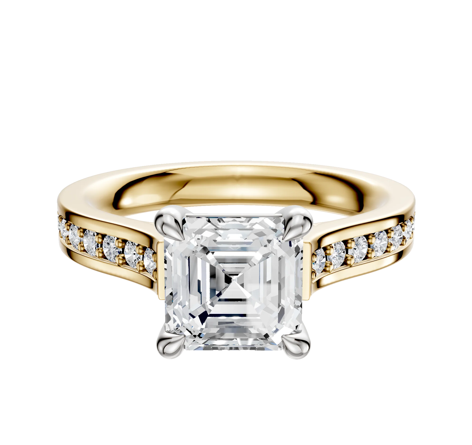 18K Two Tone 4 Prong Basket Cathedral Flat 1-Row-Pave 2.5mm Engagement Ring