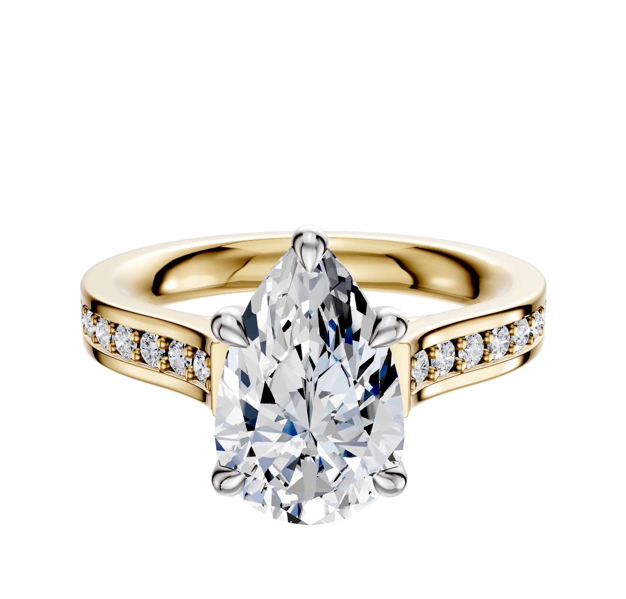 18K Two Tone 4 Prong Basket Cathedral Flat 1-Row-Pave 2.5mm Engagement Ring