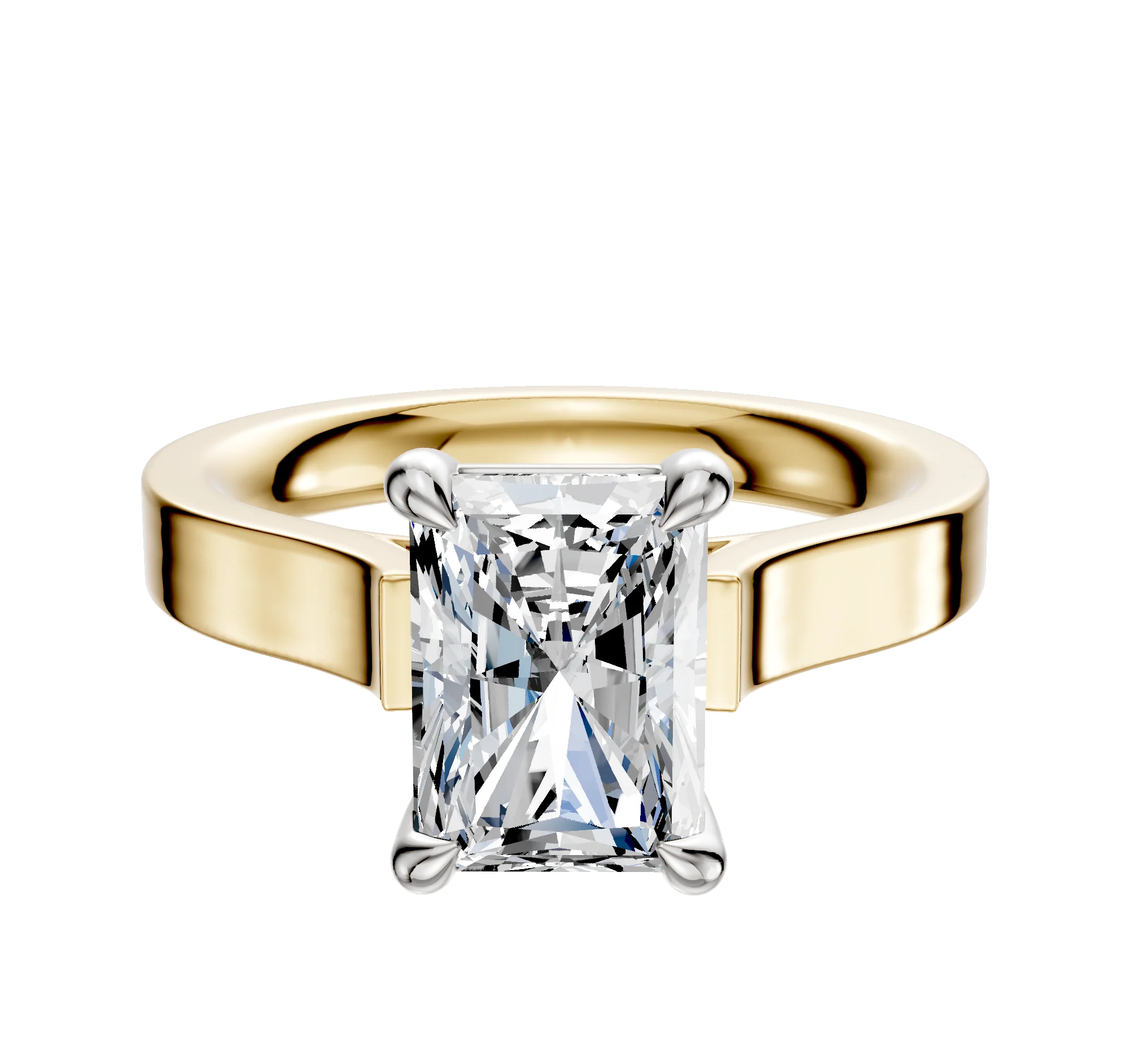 18K Two Tone 4 Prong Basket Cathedral Flat 3.0mm Engagement Ring