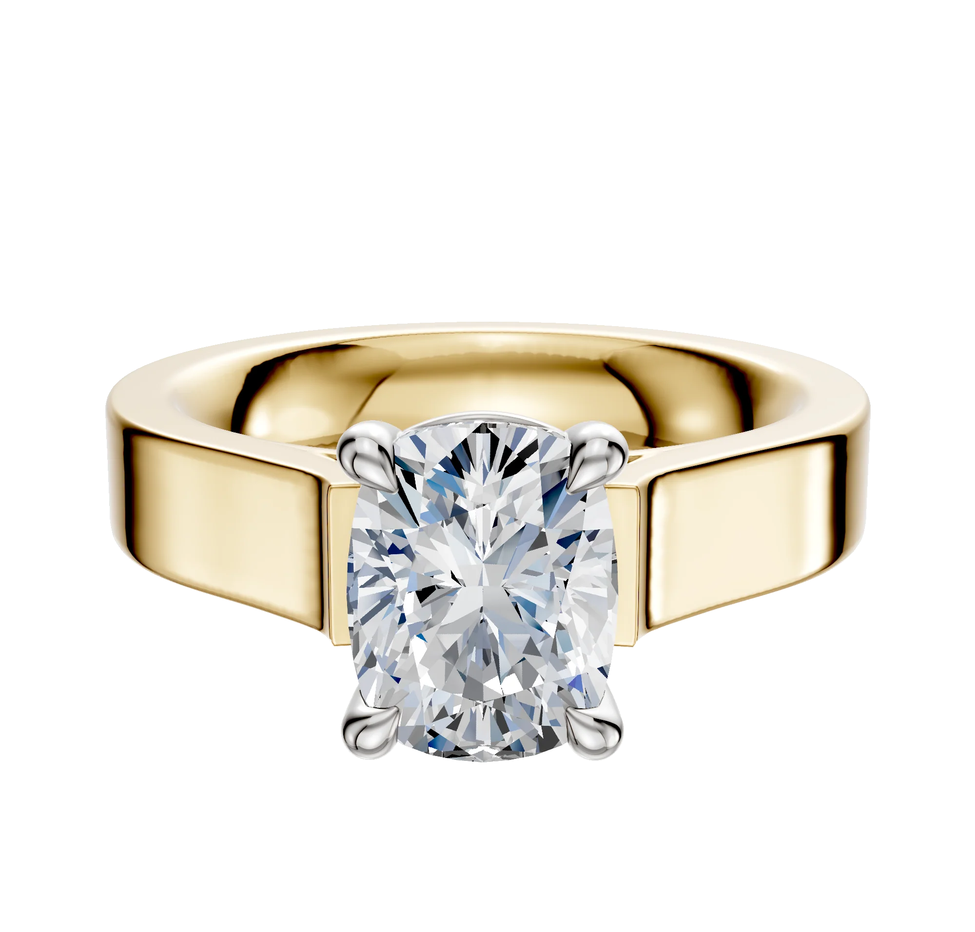 18K Two Tone 4 Prong Basket Cathedral Flat 4.0mm Engagement Ring