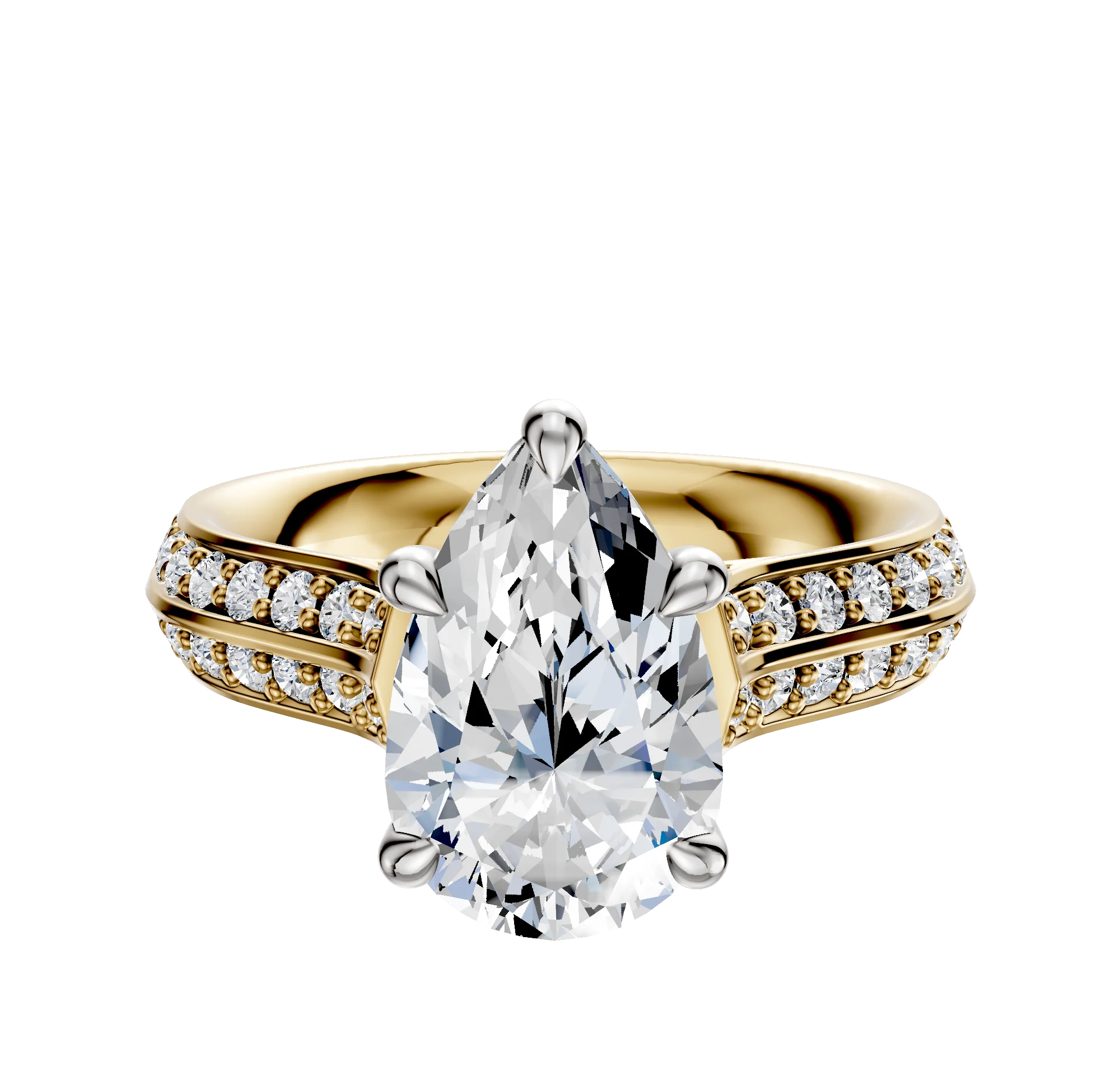 18K Two Tone 4 Prong Basket Cathedral Knife Edge 1-Row-Pave 2.5mm Engagement Ring