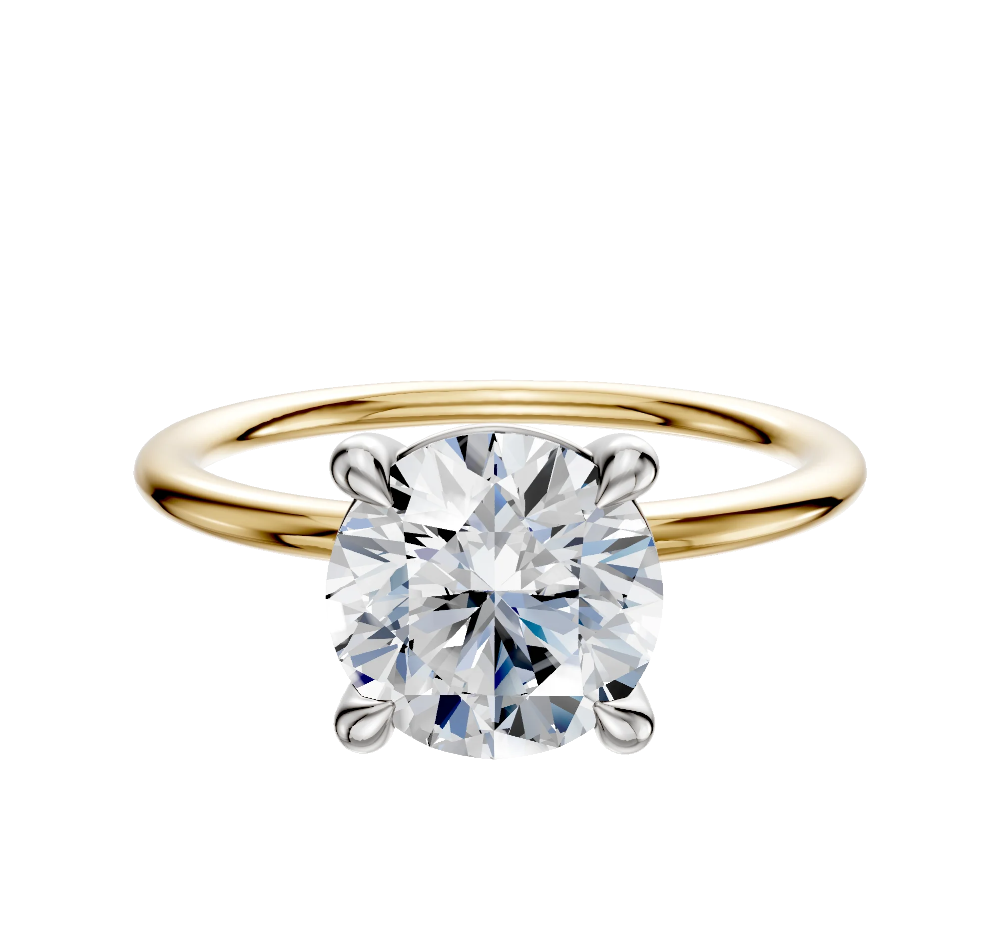 18K Two Tone 4 Prong Basket Classic Dome 1.5mm Engagement Ring