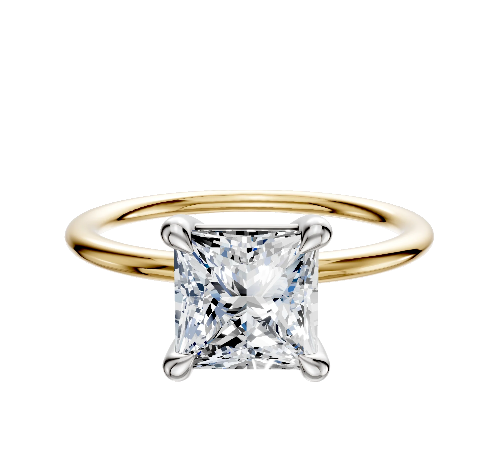 18K Two Tone 4 Prong Basket Classic Dome 1.5mm Engagement Ring