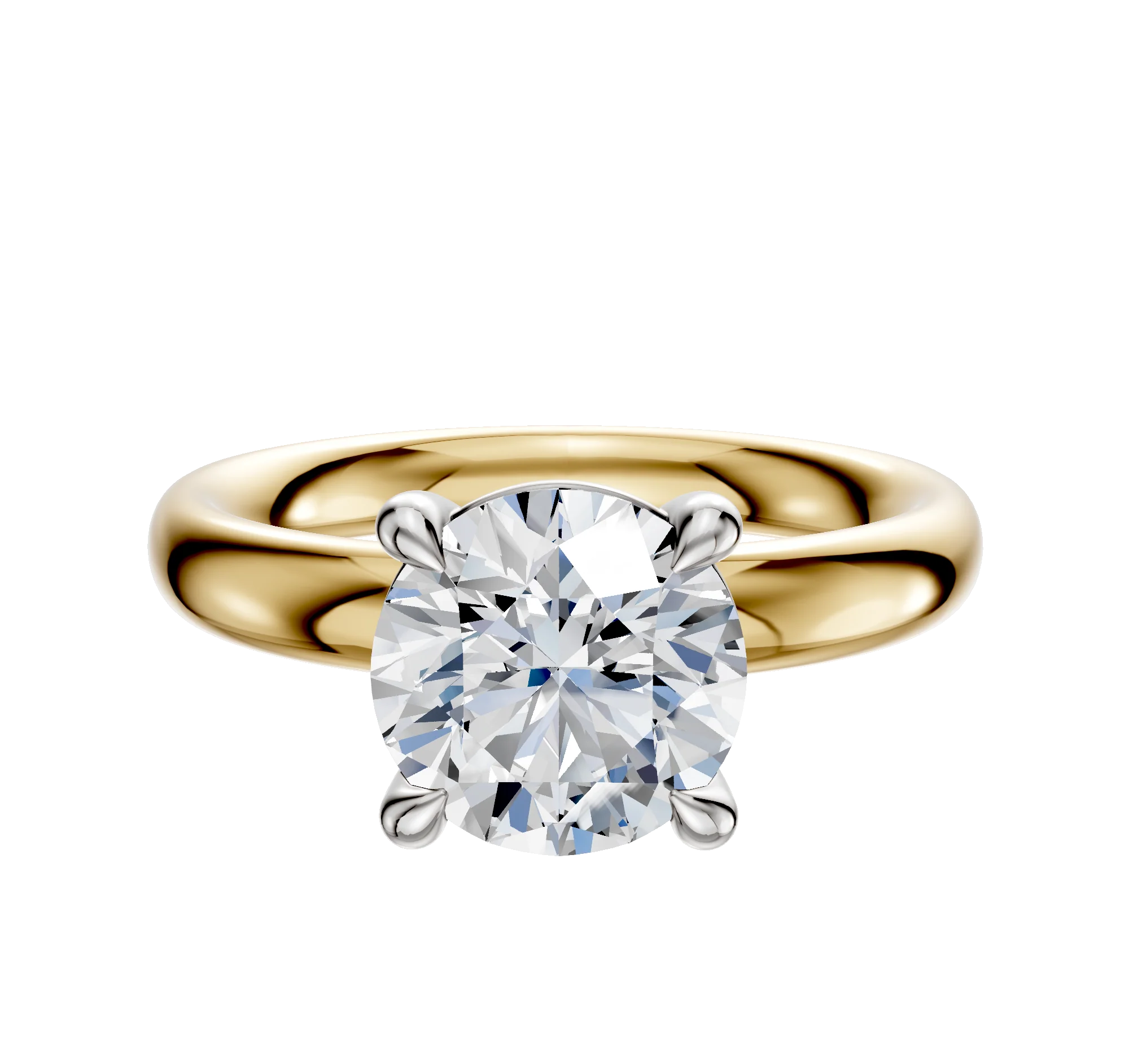 18K Two Tone 4 Prong Basket Classic Dome 3.0mm Engagement Ring