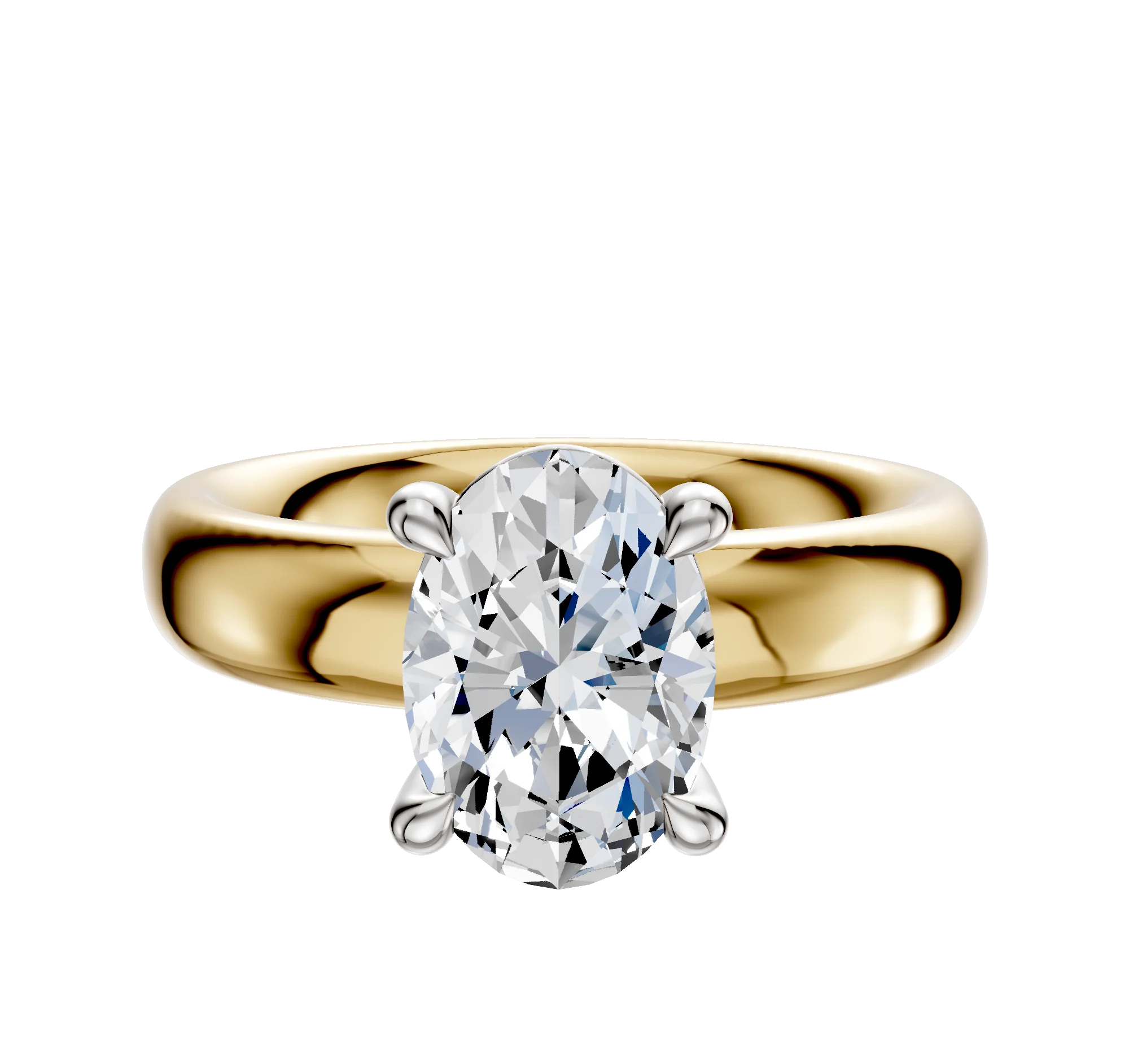 18K Two Tone 4 Prong Basket Classic Dome 4.0mm Engagement Ring