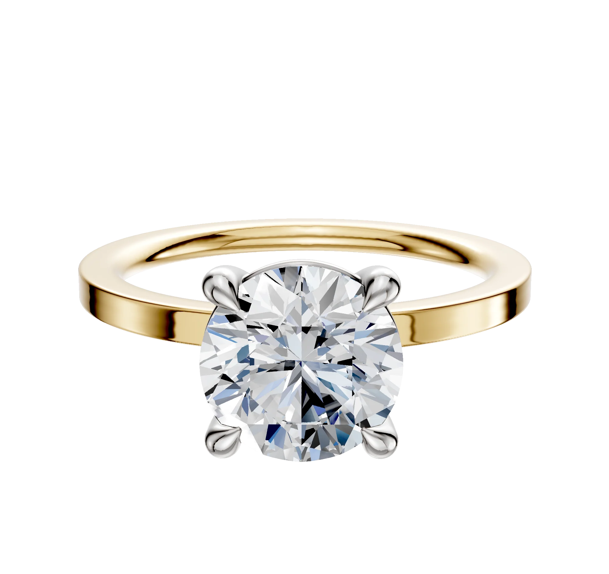 18K Two Tone 4 Prong Basket Classic Flat 1.5mm Engagement Ring